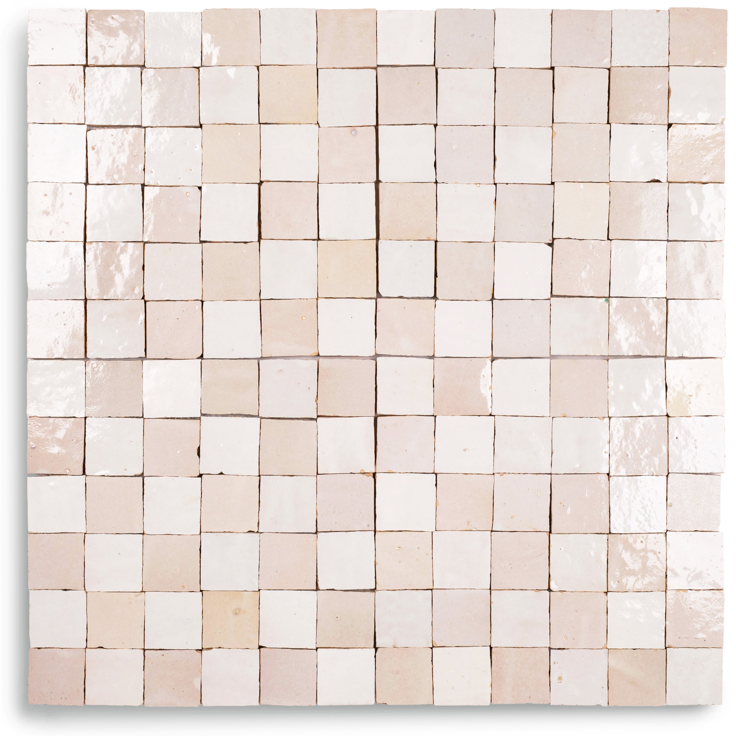 White & Ecru 2x2 Zellige Checkerboard Mosaic in soft white and beige terracotta from Handmade Moroccan Zellige Tiles and New Arrivals collections