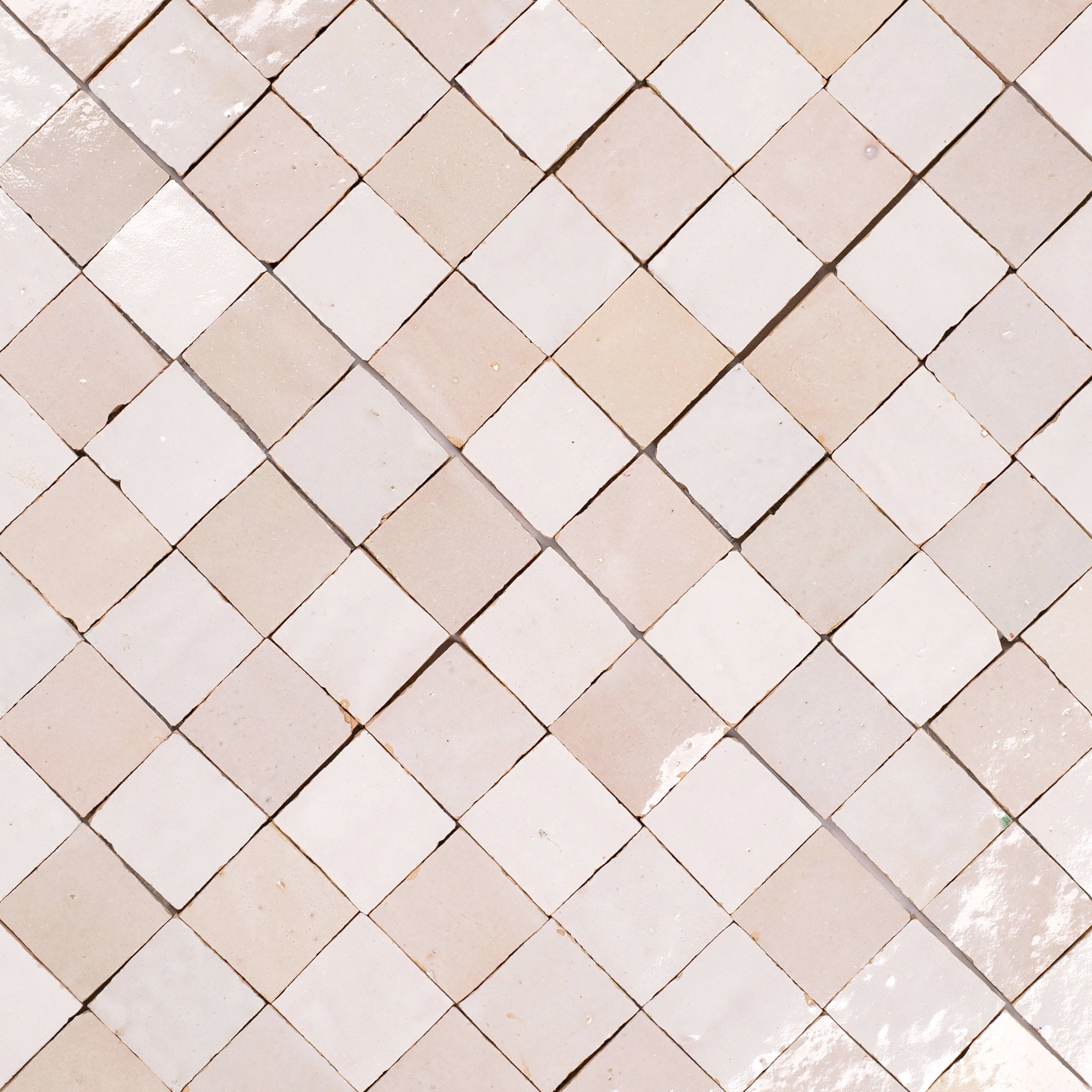 White & Ecru 2x2 Zellige Checkerboard Mosaic with soft white and beige terracotta from Handmade Moroccan Zellige Tiles collection