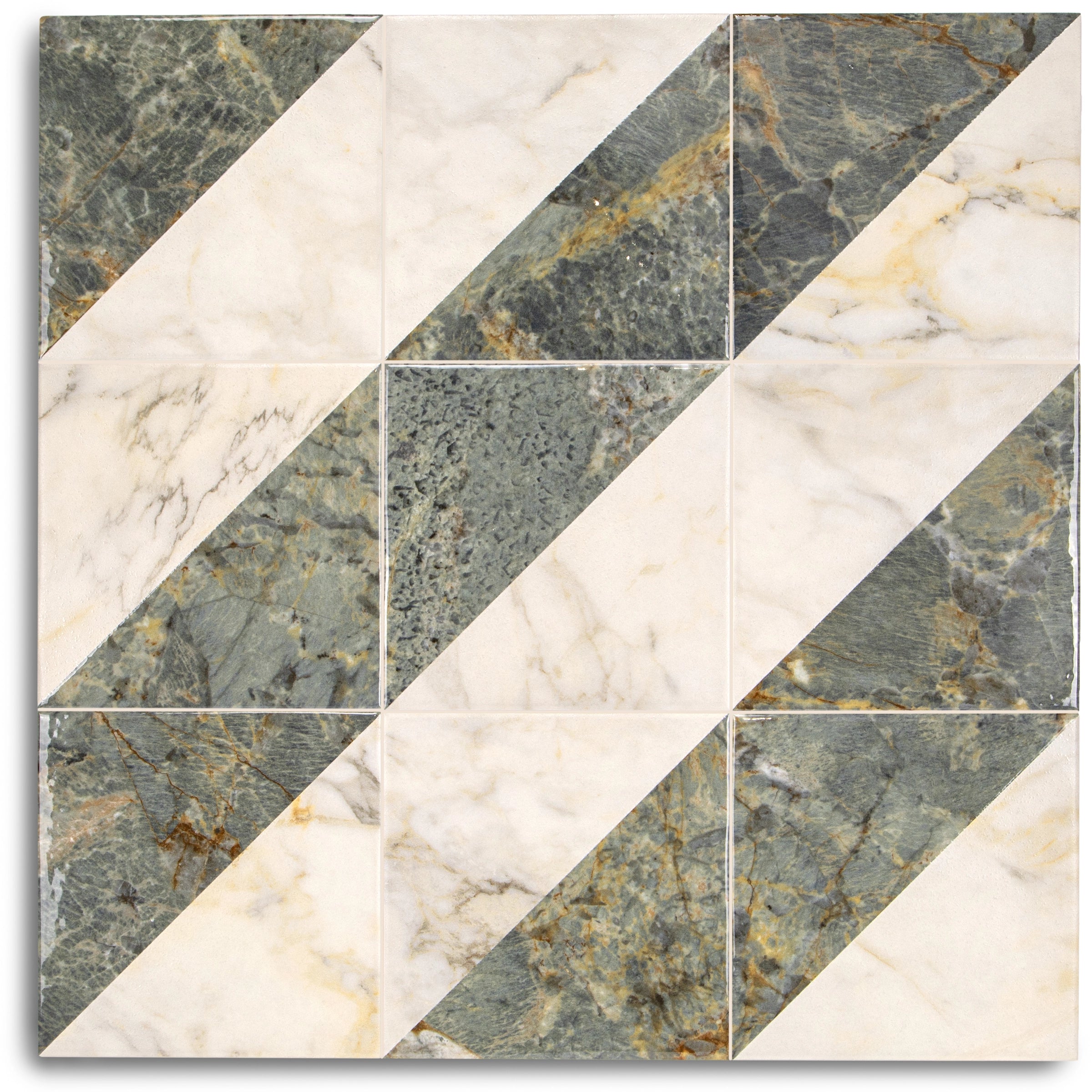 Terrazza Marble Look Matte Porcelain Tile in green, white, and brown from Villa Porcelain Tiles Small Format Tiles collection