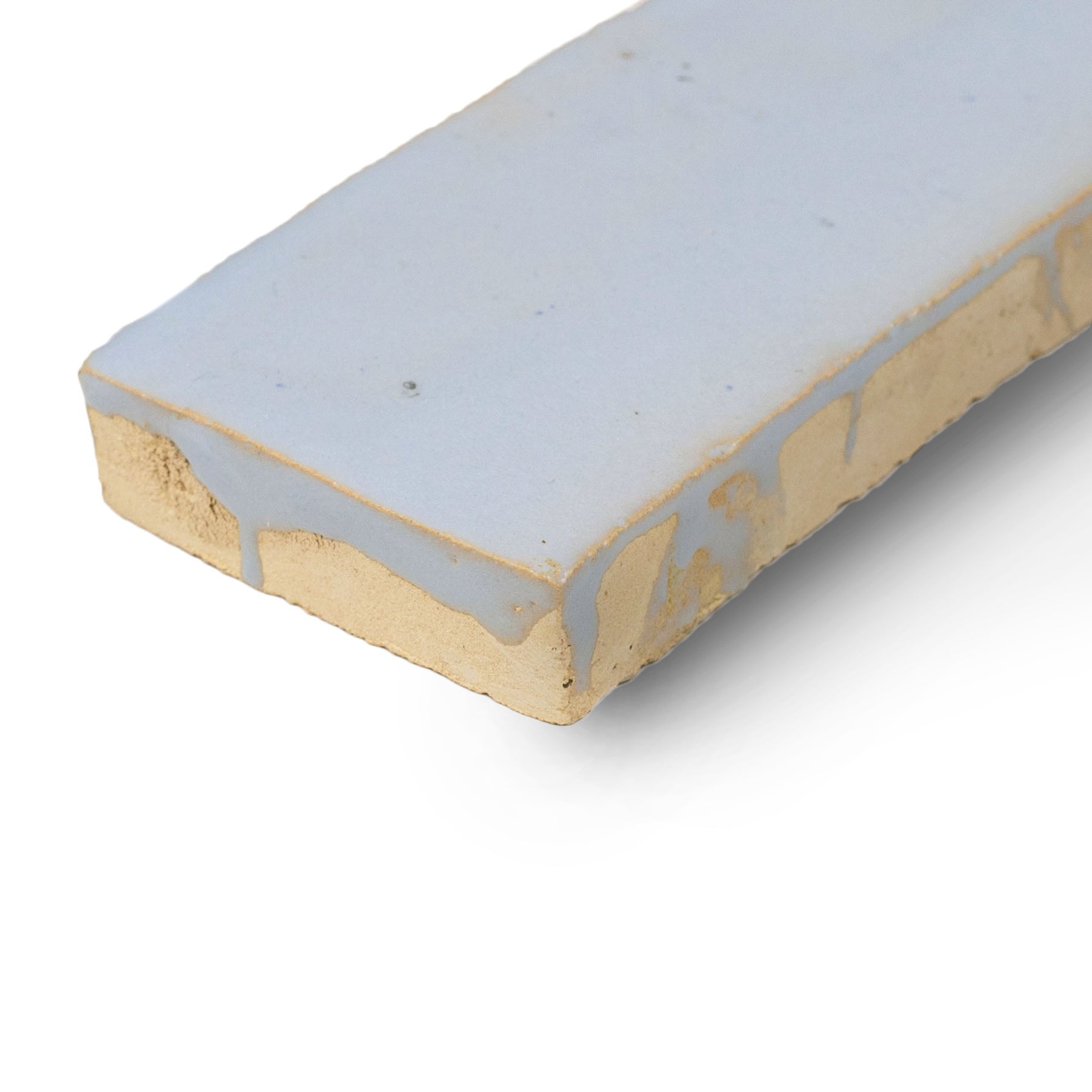 Glacier Glazed Zellige Plinth in blue terracotta with an icy handmade glaze from Small Format Tiles, Handmade Moroccan Zellige Tiles