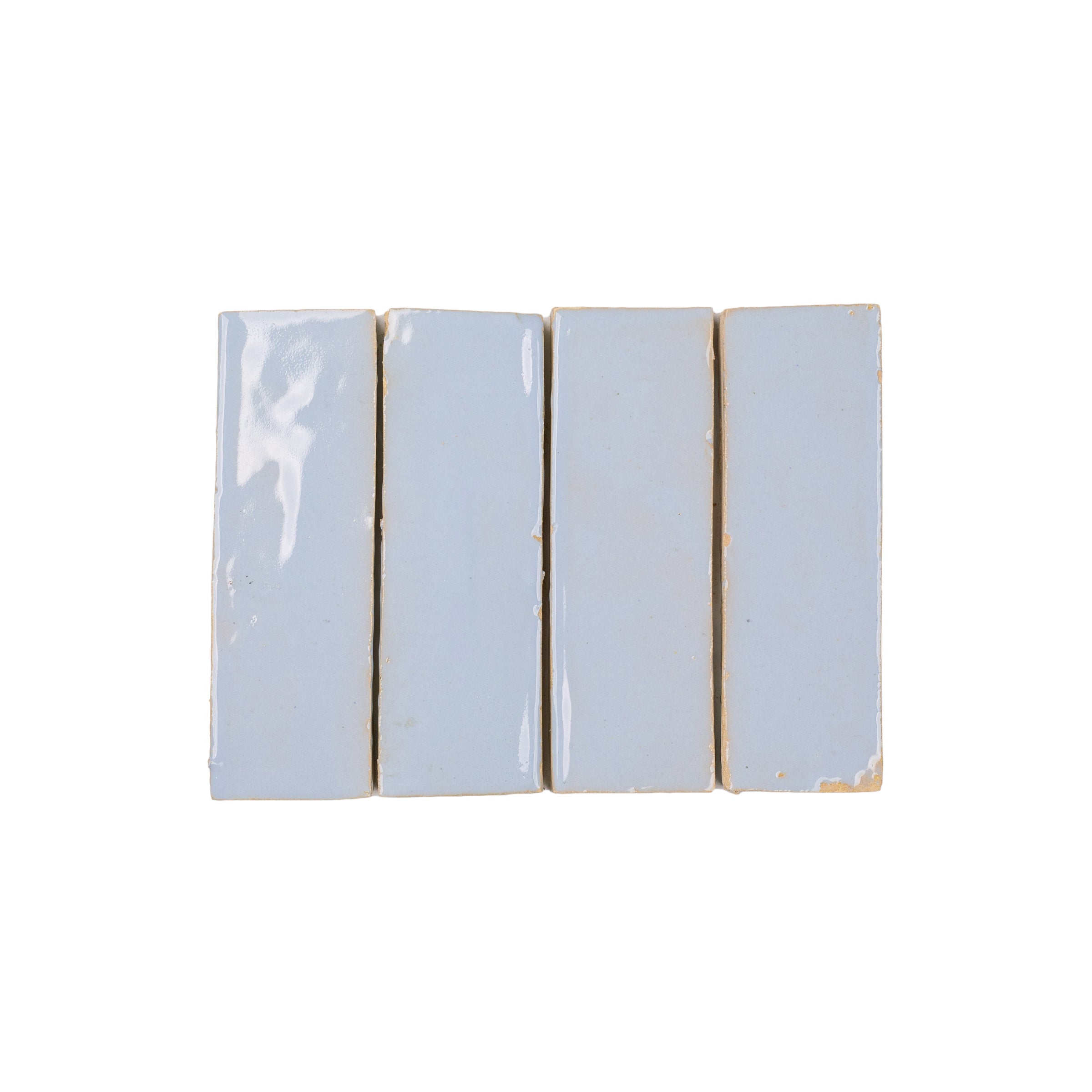 Glacier Glazed Zellige Plinth in blue terracotta with subtle icy glaze from Small Format Tiles, Handmade Moroccan Zellige Tiles, New Arrivals