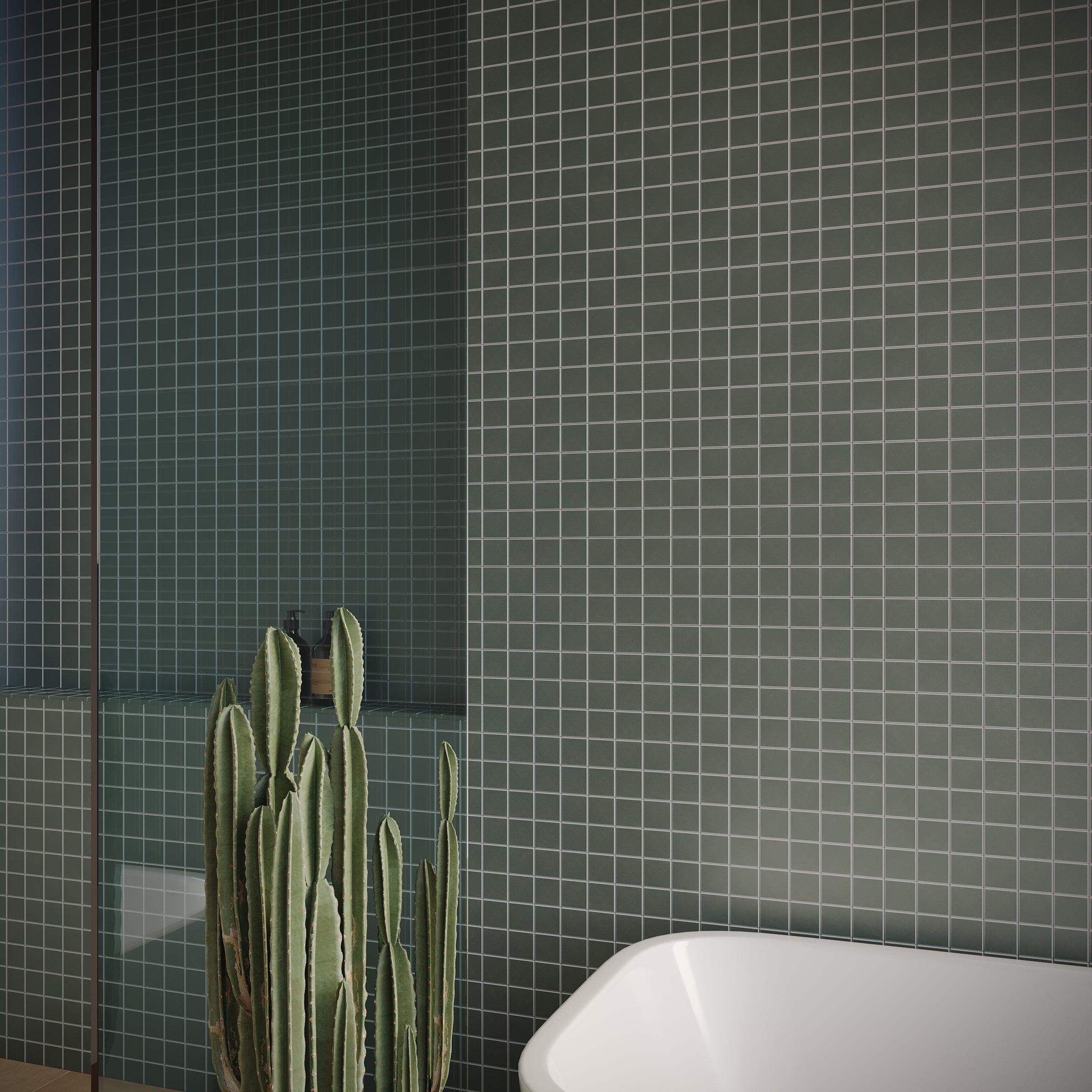 Green 2x2 Full Body Porcelain Mosaic Tile in muted sage green from Porcelain, Forma Porcelain Mosaics, New Arrivals collections