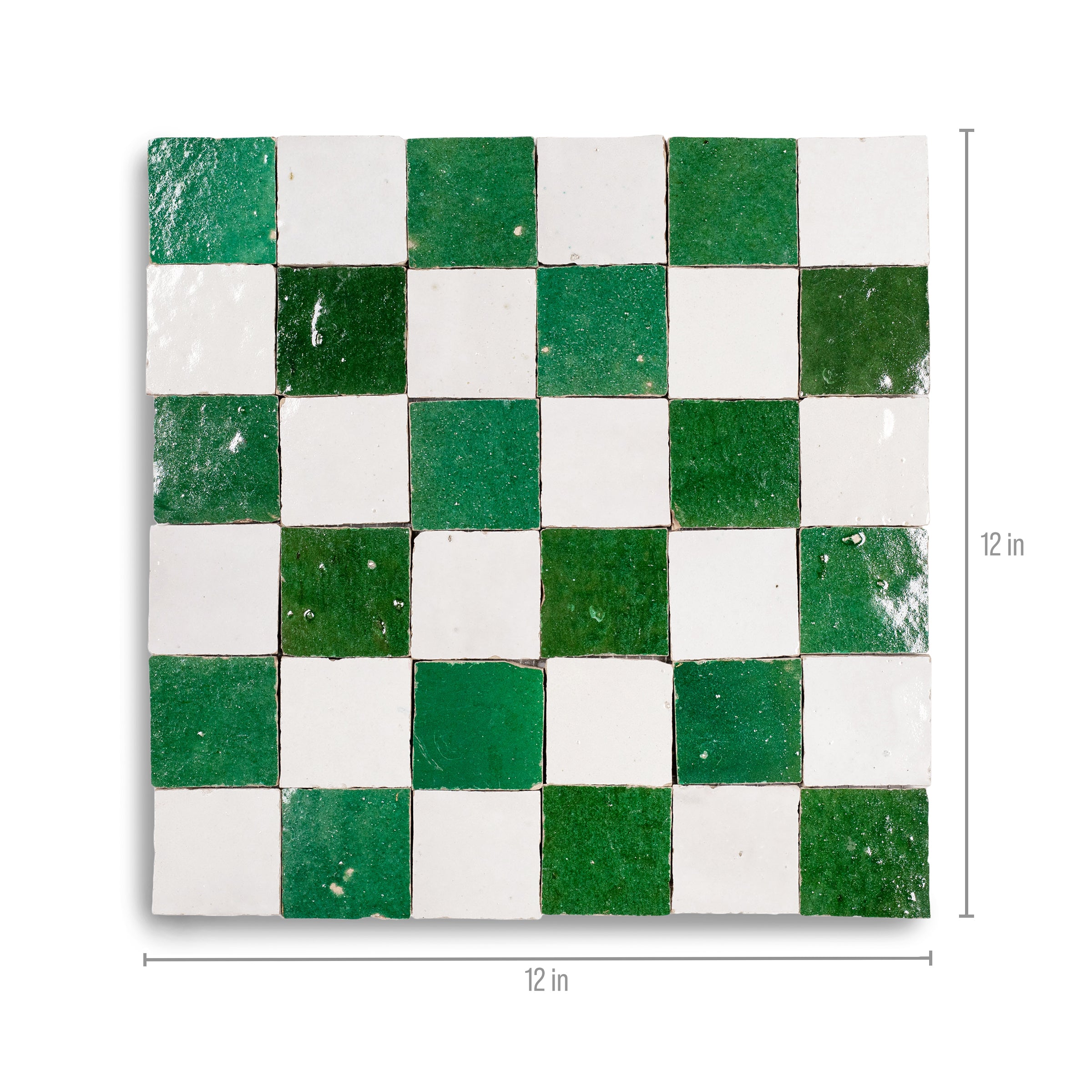 White & Jade 2x2 Zellige Checkerboard Mosaic with green and white terracotta tiles from Handmade Moroccan Zellige Tiles collection