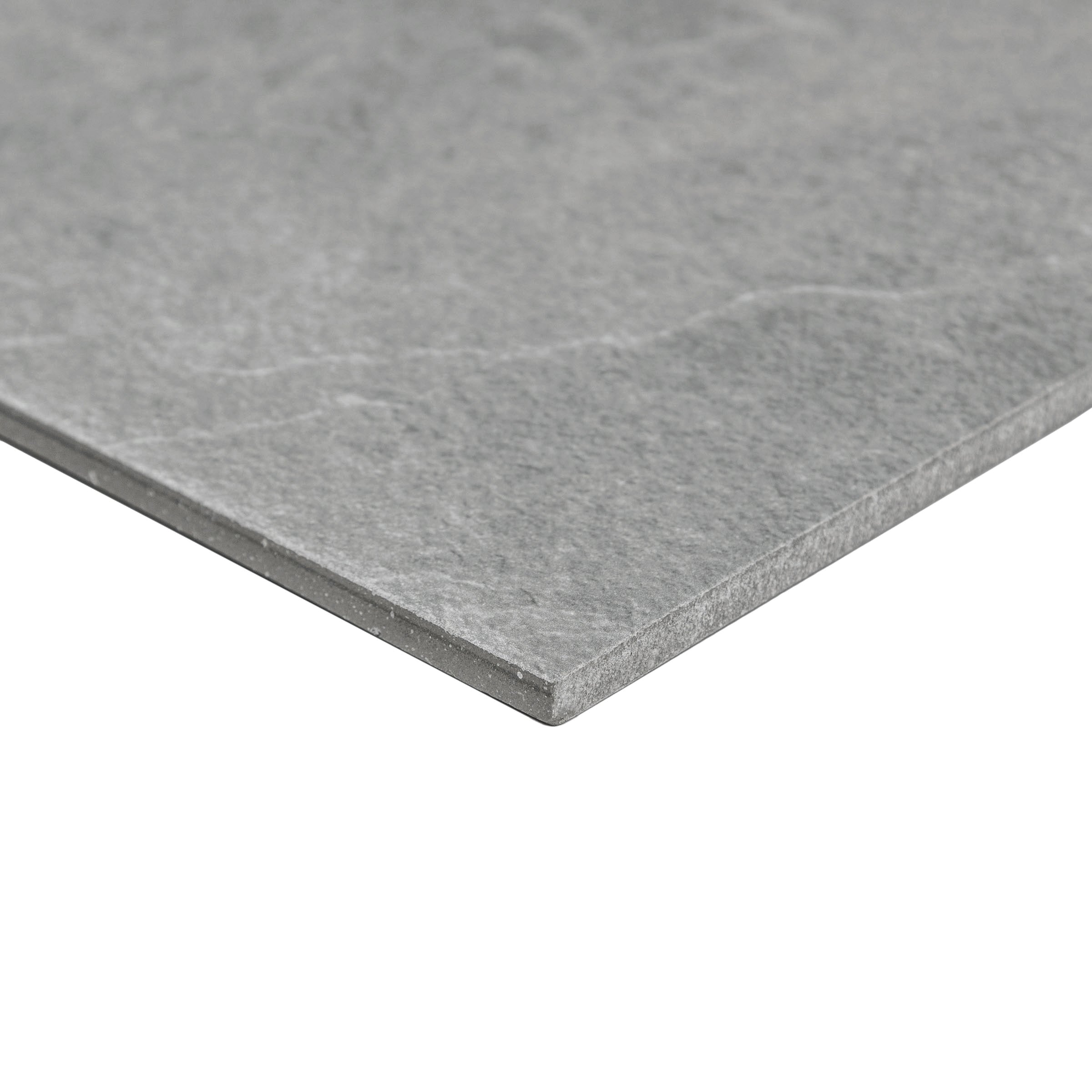 Grey Slate Look Porcelain Tile with fine-grain texture and subtle cleft surface in mid-gray from Stone Editions Large Format Tiles collection