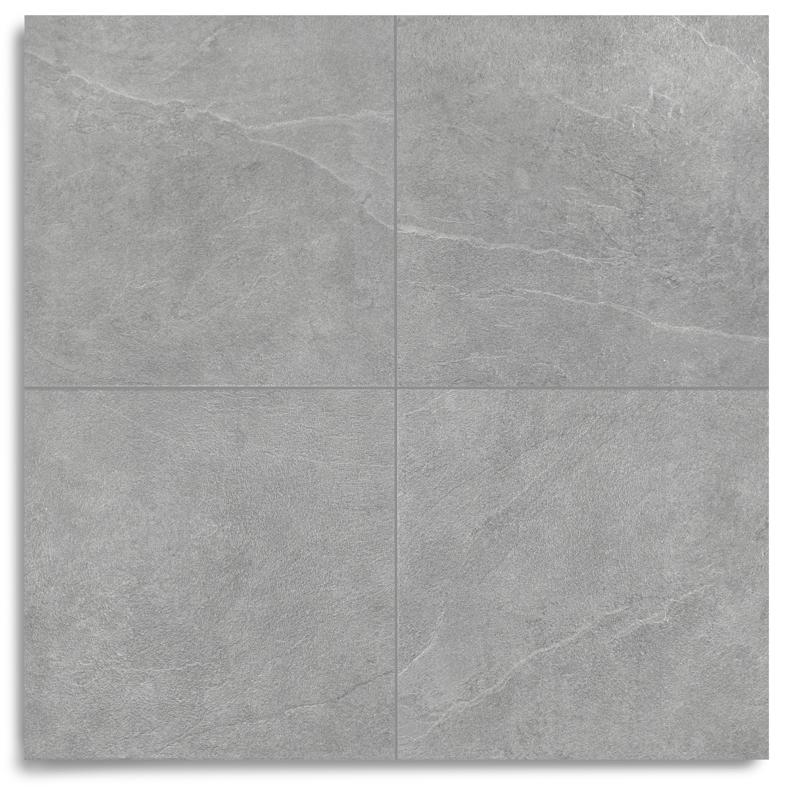 Grey Slate Look Porcelain Tile with subtle texture and tone variation in mid-gray from Stone Editions Porcelain Tile collection