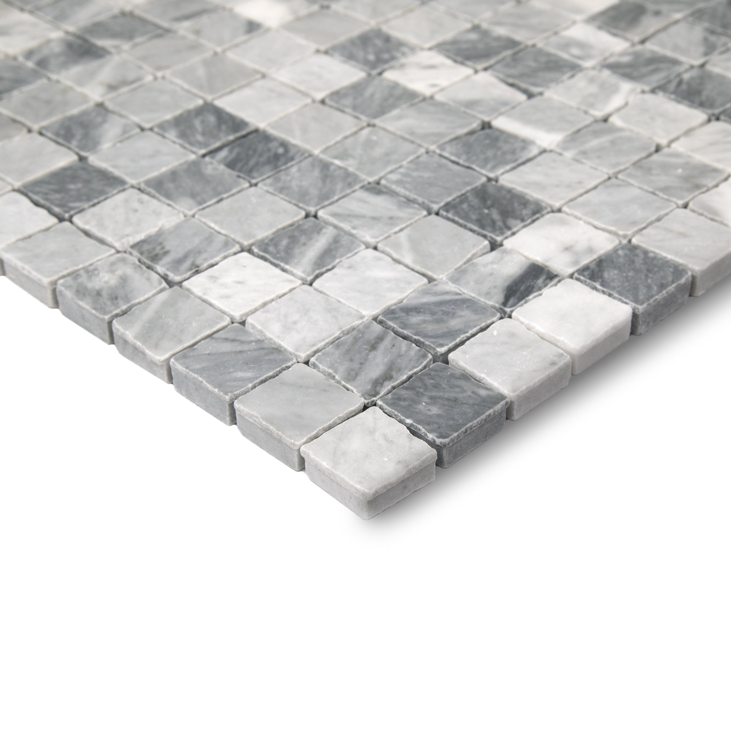 Grigio Perla 1x1 Hand Chipped Marble Mosaic Sample from SAMPLES ONLY collection, globally sourced for your imagination