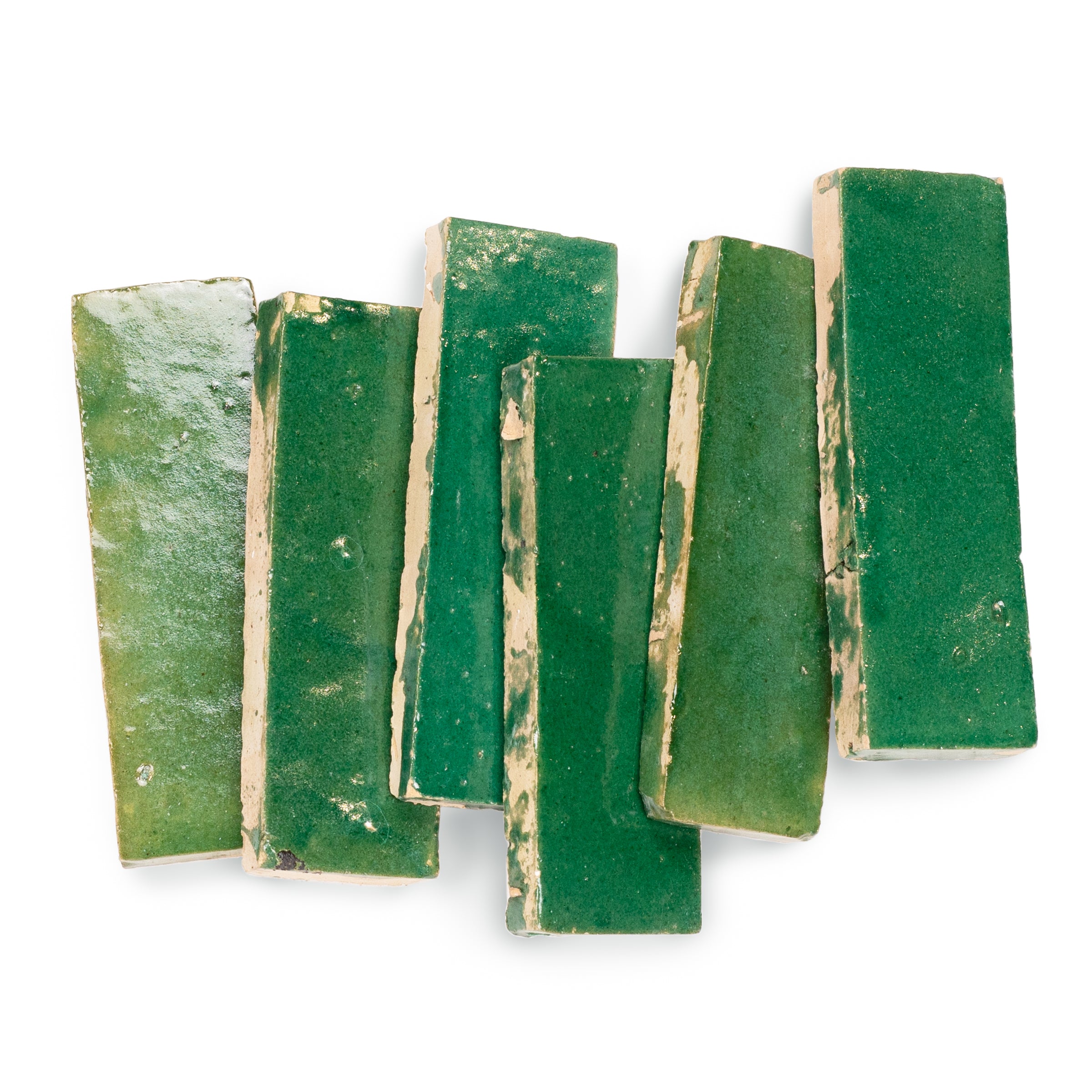 Jade Glazed Zellige Plinth in vibrant green terracotta with handmade Moroccan glaze from Small Format Tiles and New Arrivals