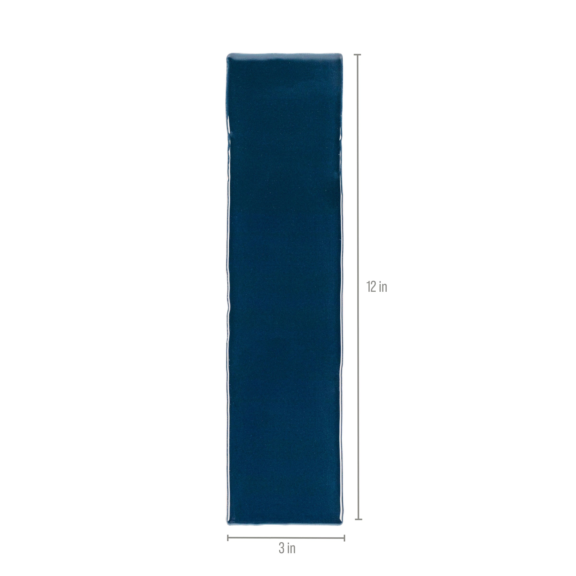 Marine 3x12 Glossy Ceramic Tile in deep teal-navy with a rich gloss and subtly irregular edges from Seville Glossy Ceramic Tiles collection