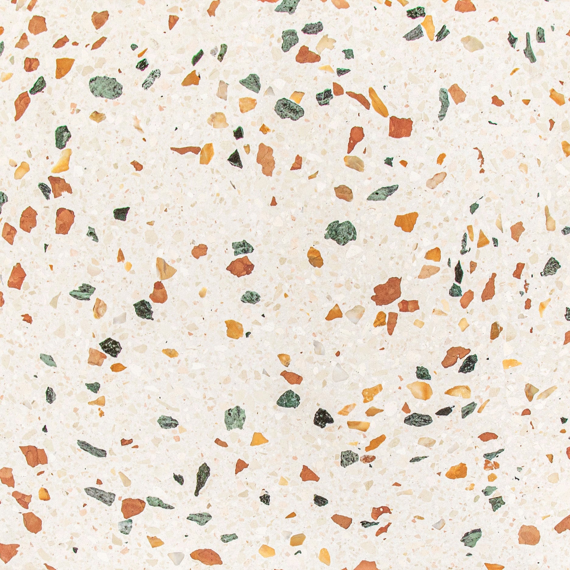 Murano Honed 24"x24"Terrazzo Tile with cream base and multicolor chips in green, brown, amber from Italian Terrazzo Tiles