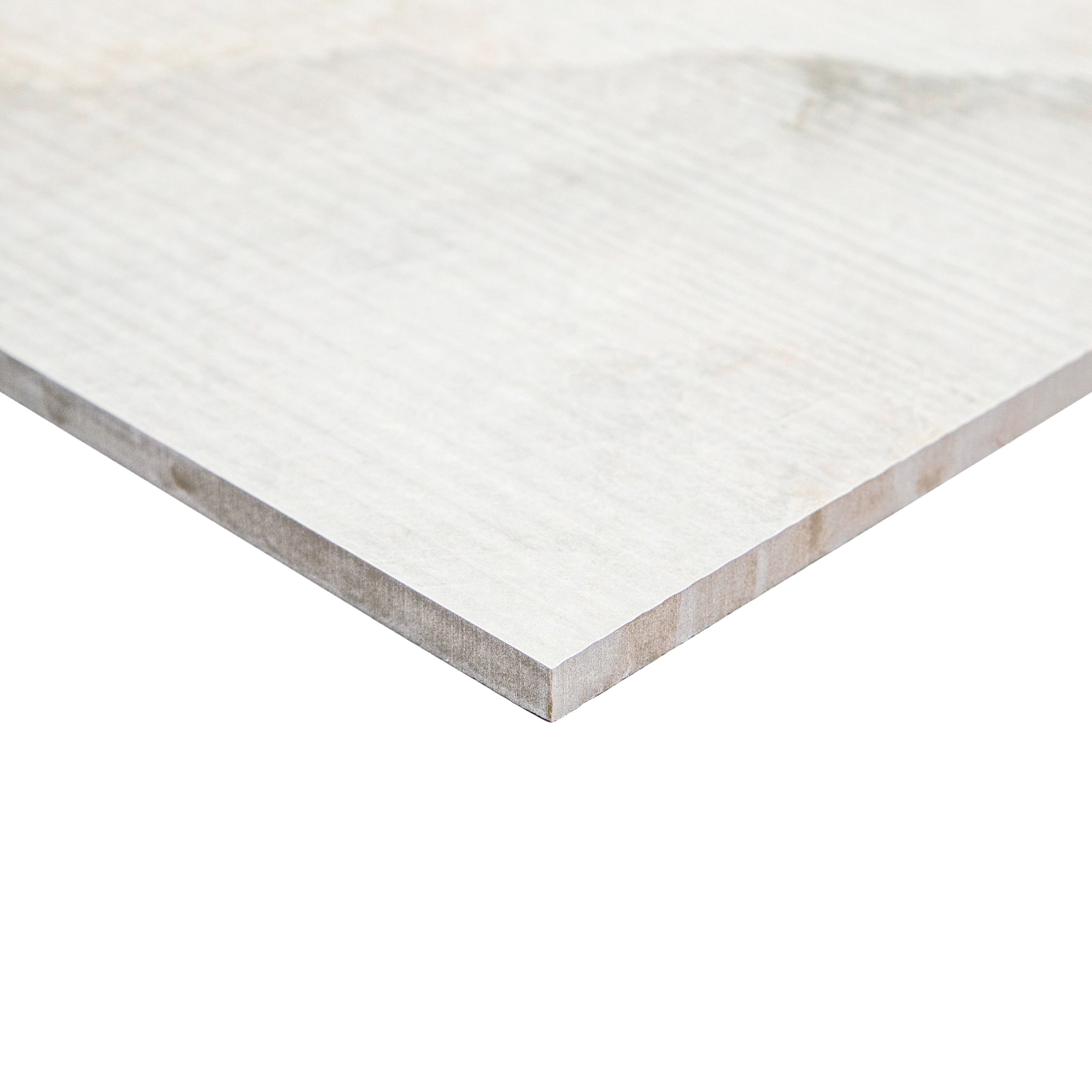 Porcelain tile with a smooth surface in soft pearl shades featuring gentle natural stone-like veining and texture