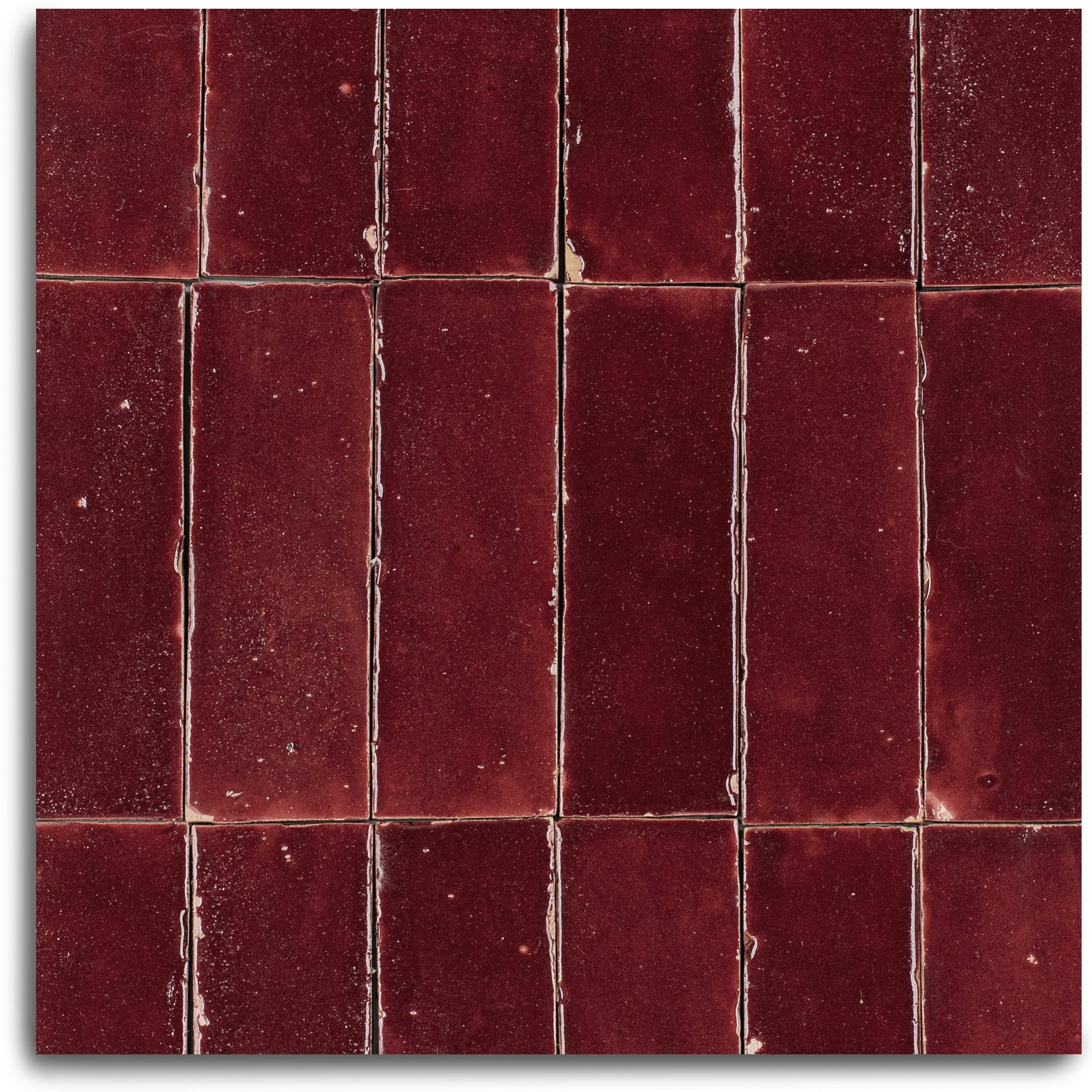 Oxblood Glazed Zellige Plinth with deep red terracotta and handmade Moroccan glaze in Small Format Tiles collection