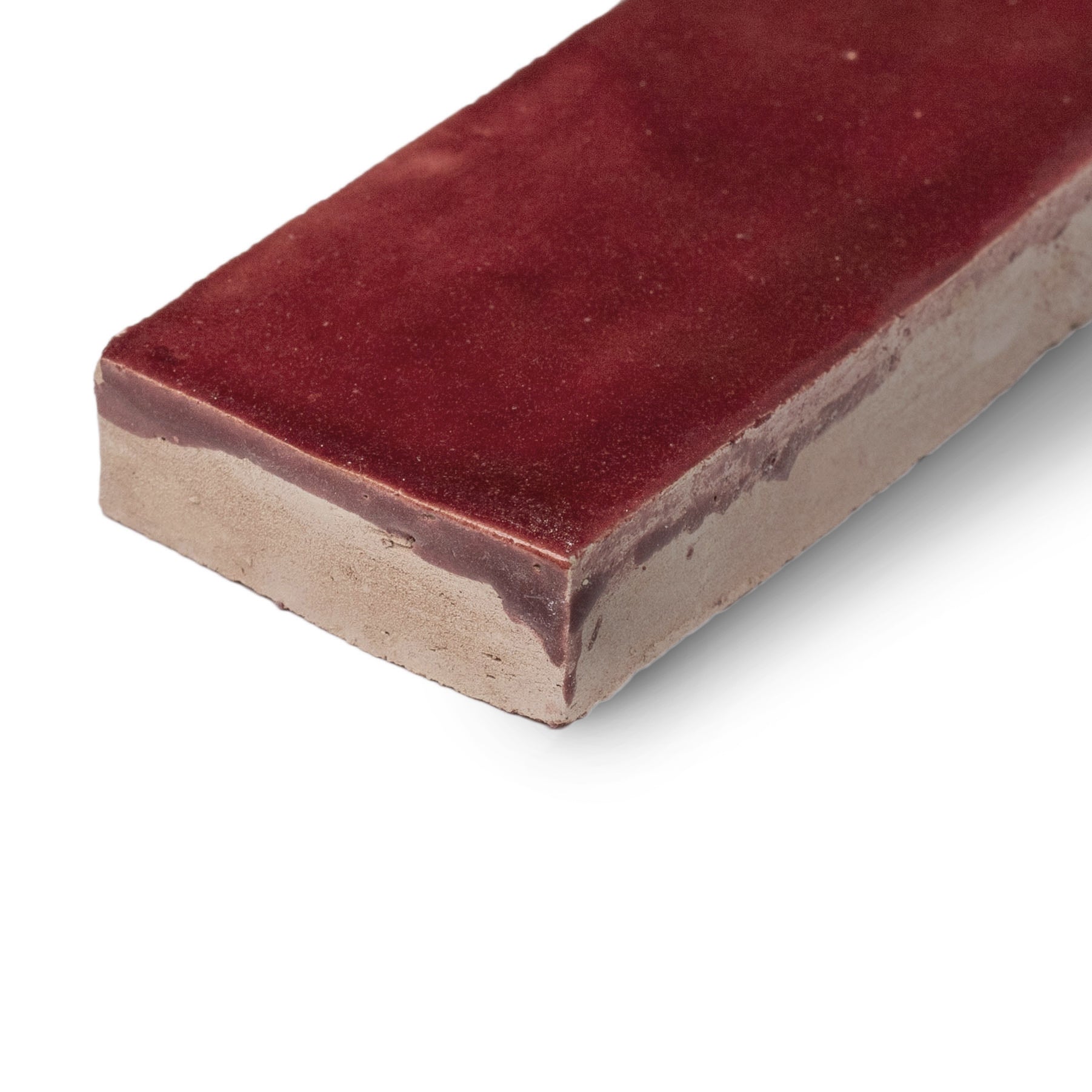 Oxblood Glazed Zellige Plinth in vibrant red terracotta with a rich handmade Moroccan glaze from Small Format Tiles collection