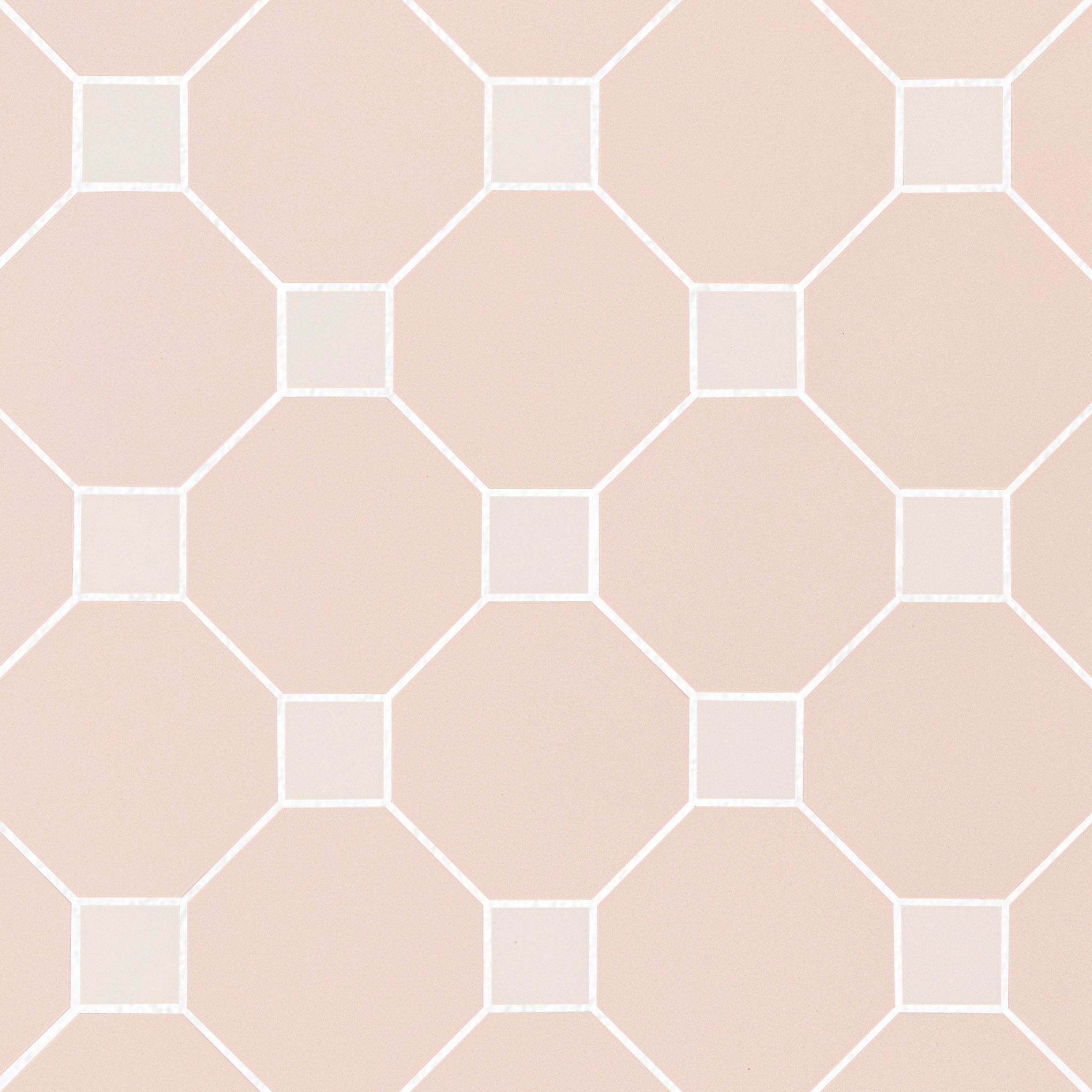 Pink & Cream 12x12 Octagon Porcelain Mosaic with blush pink and cream octagon and dot pattern from Porcelain and Forma Porcelain Mosaics collections