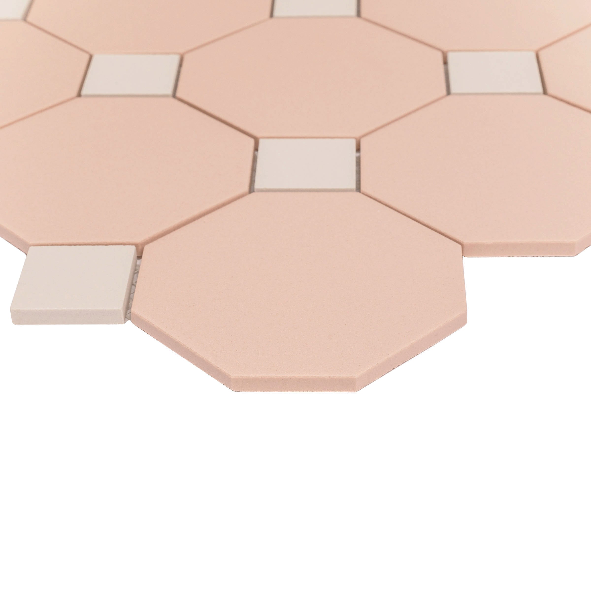 Pink & Cream 12x12 Octagon Porcelain Mosaic Tile Sample in porcelain from Large Format - Porcelain Mosaic collection