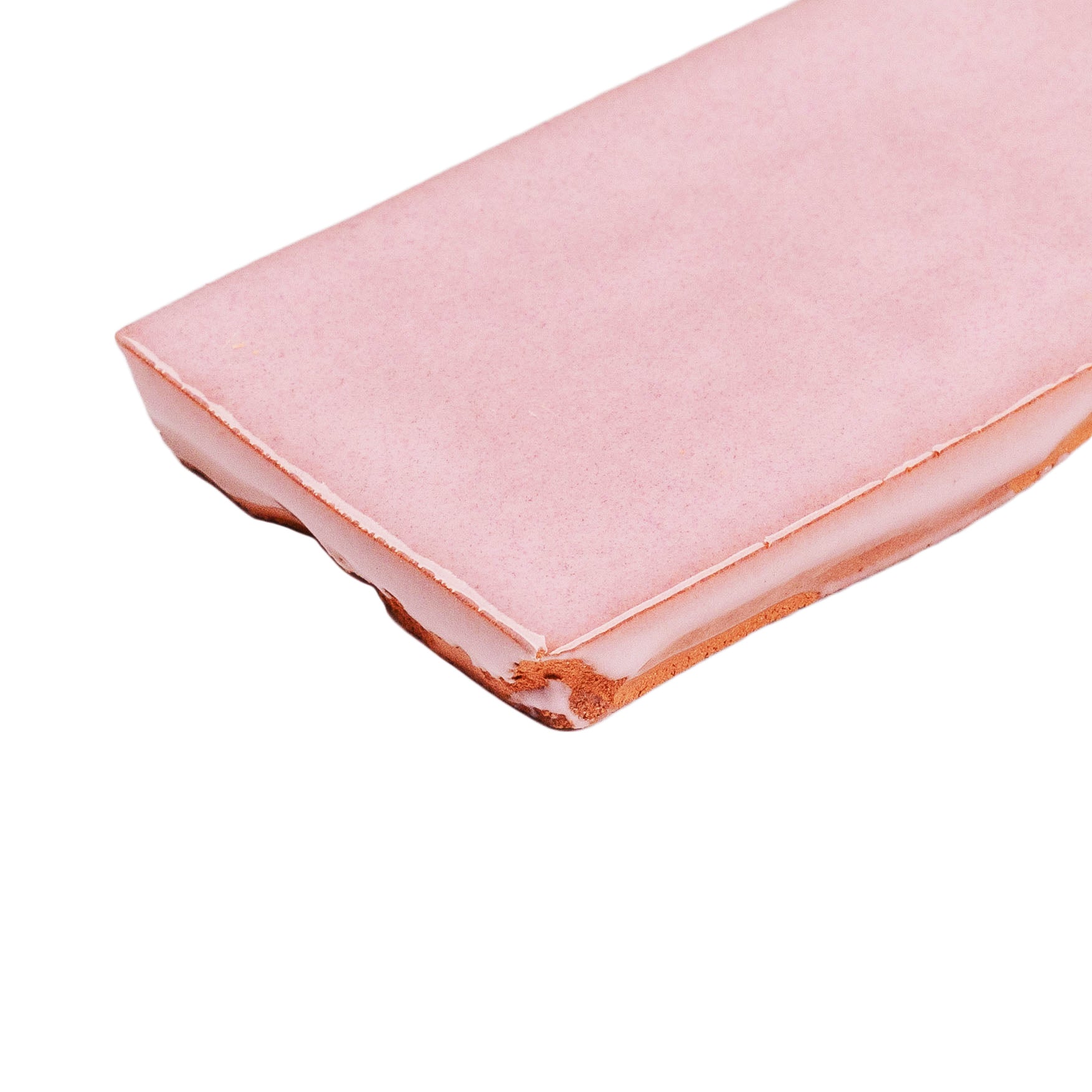 Rose Glossy Ceramic Tile in pink ceramic with handcrafted zellige style from Small Format Tiles and Zel Glazed Ceramic Tiles collections