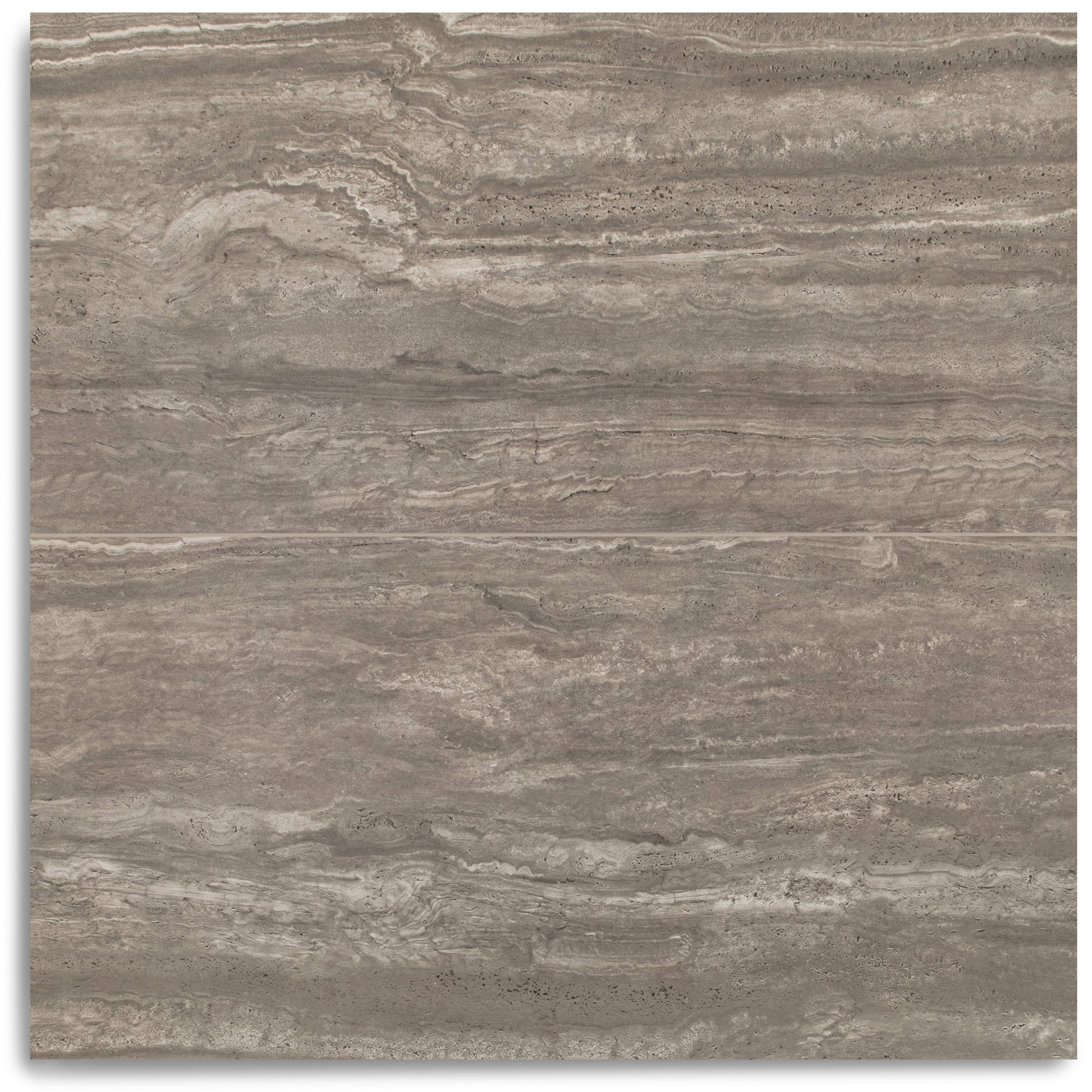 Fuscus 24x48 Travertine Stone Look Porcelain Tile in cool taupe and brown from Stone Editions Porcelain Tile collection