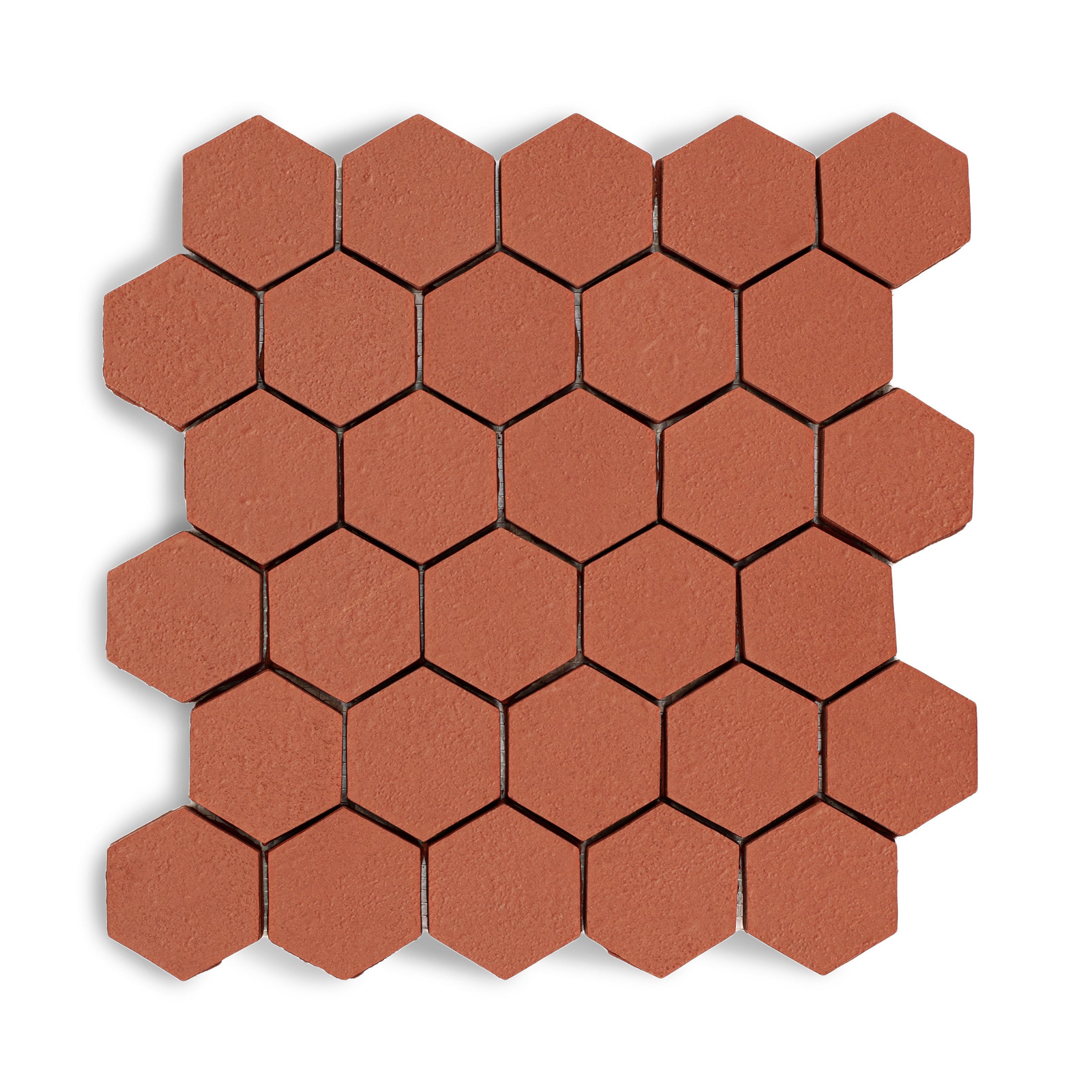 Rosso 2" Hexagon Textured Terracotta Mosaic in red terracotta with geometric pattern from Cotto Colors Terracotta Tile New Arrivals