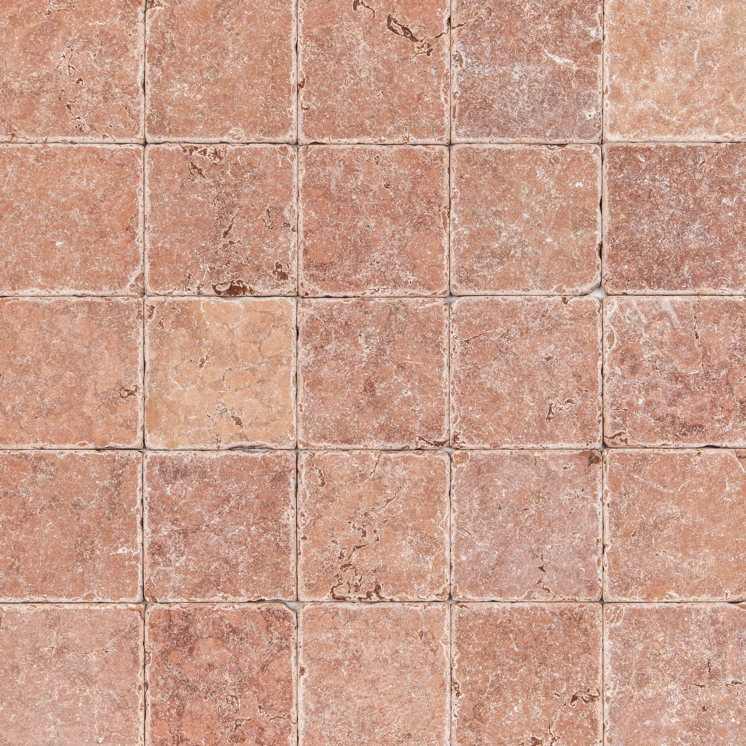 Rosso Verona 4x4 Tumbled Marble Tile in burgundy, red, and brown stone from Tumbled Natural Stone Tiles collection