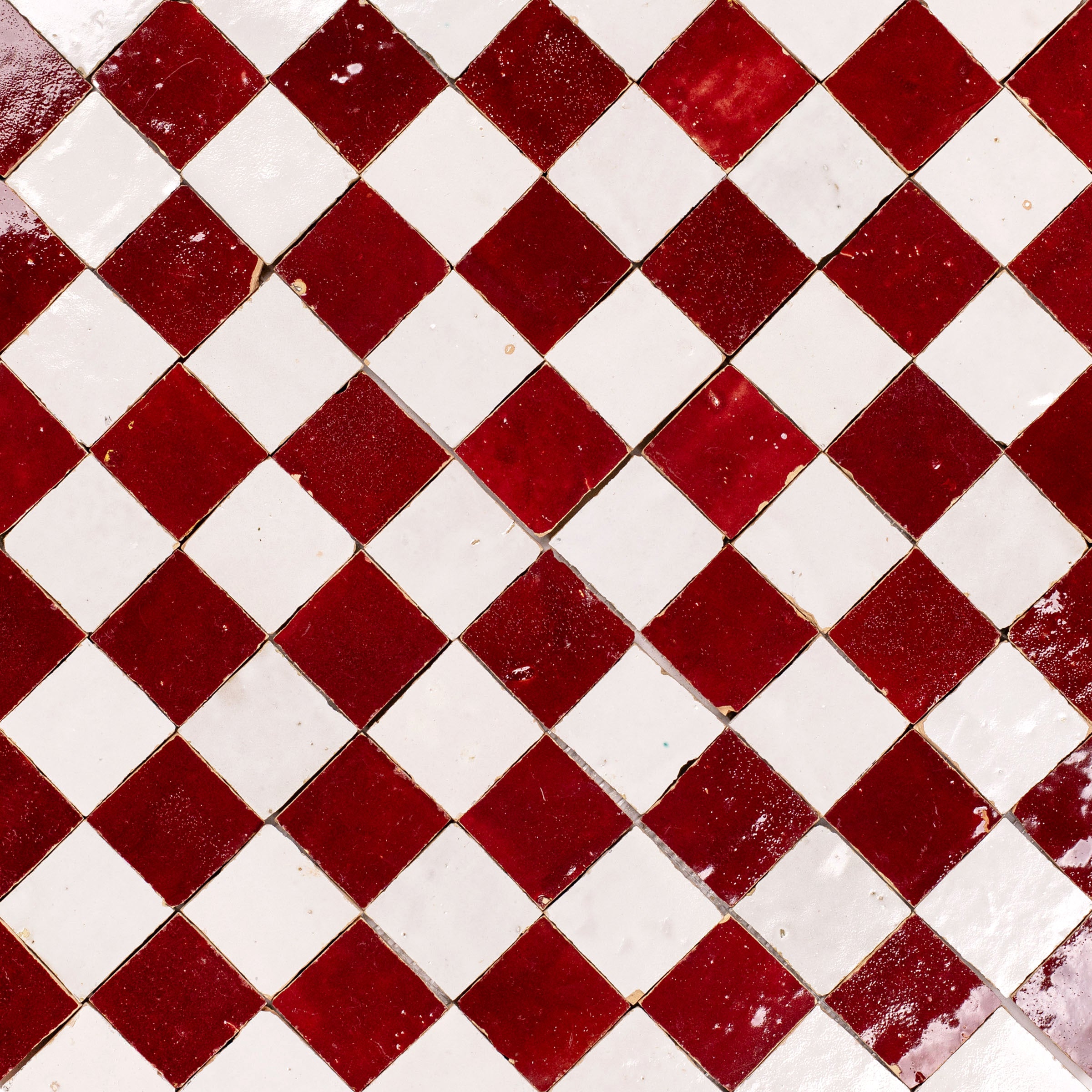 White & Oxblood 2x2 Zellige Checkerboard Mosaic in red and white terracotta from Handmade Moroccan Zellige Tiles and Checkerboard Combos collections