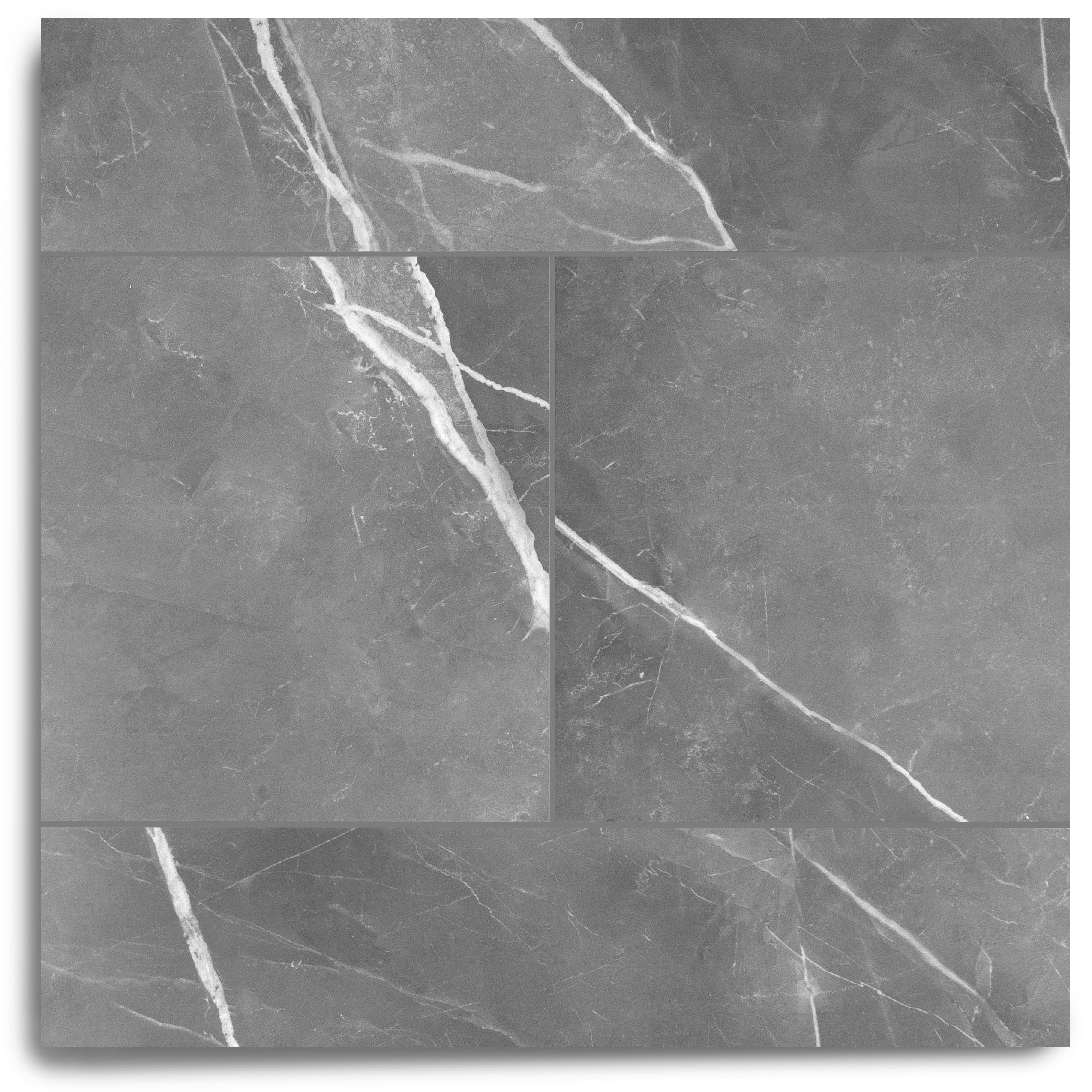 Royal Grey Satin Marble Look Porcelain Tile in gray with white veining, Large Format Tiles from Porcelain, Marble Editions collection