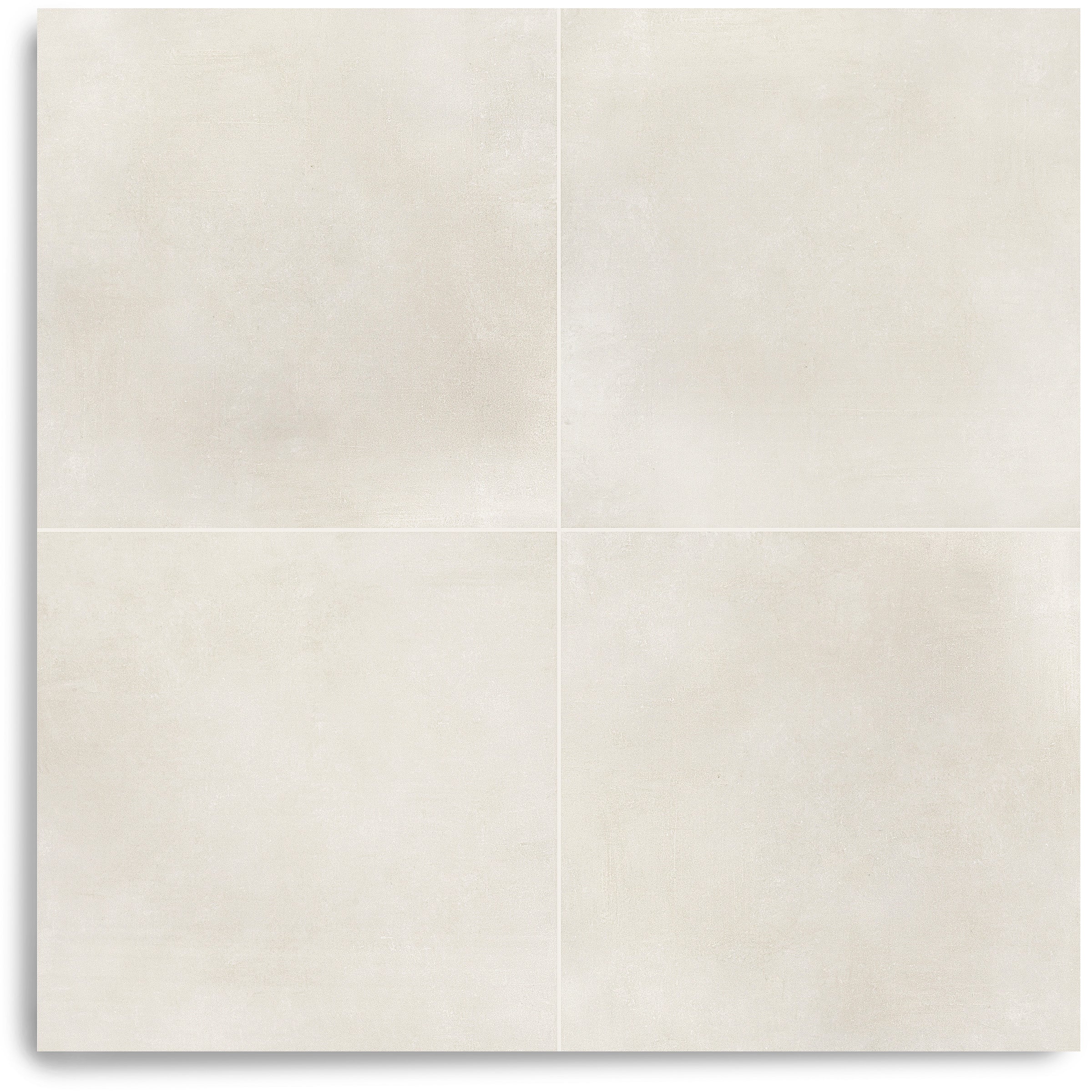 Four large square porcelain tiles in a soft sand tone with a subtle cement-inspired texture and matte finish