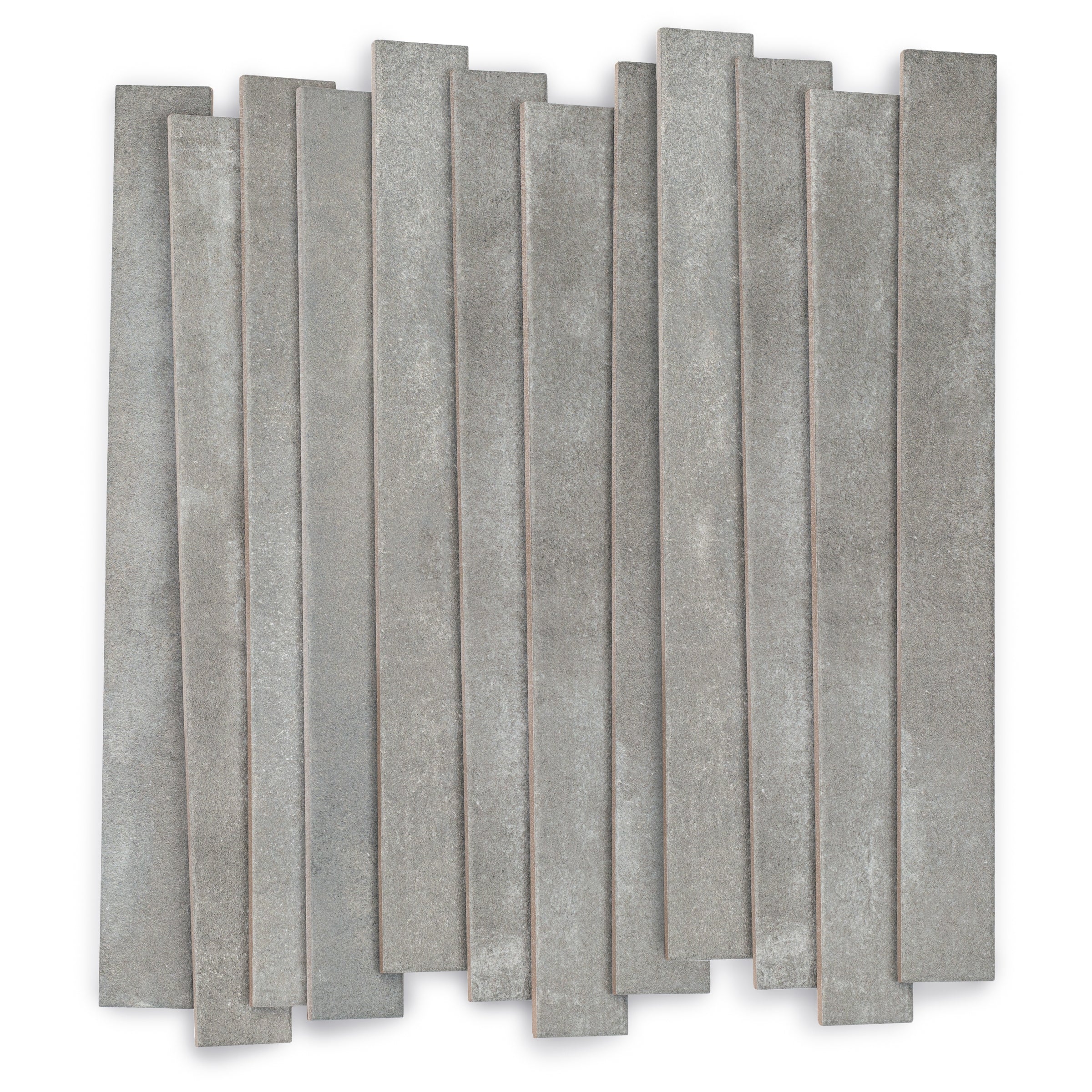 Smoke Matte Porcelain Tile planks in gray and black tones with a raw cement texture from Small Format and Linea Porcelain Tiles collections