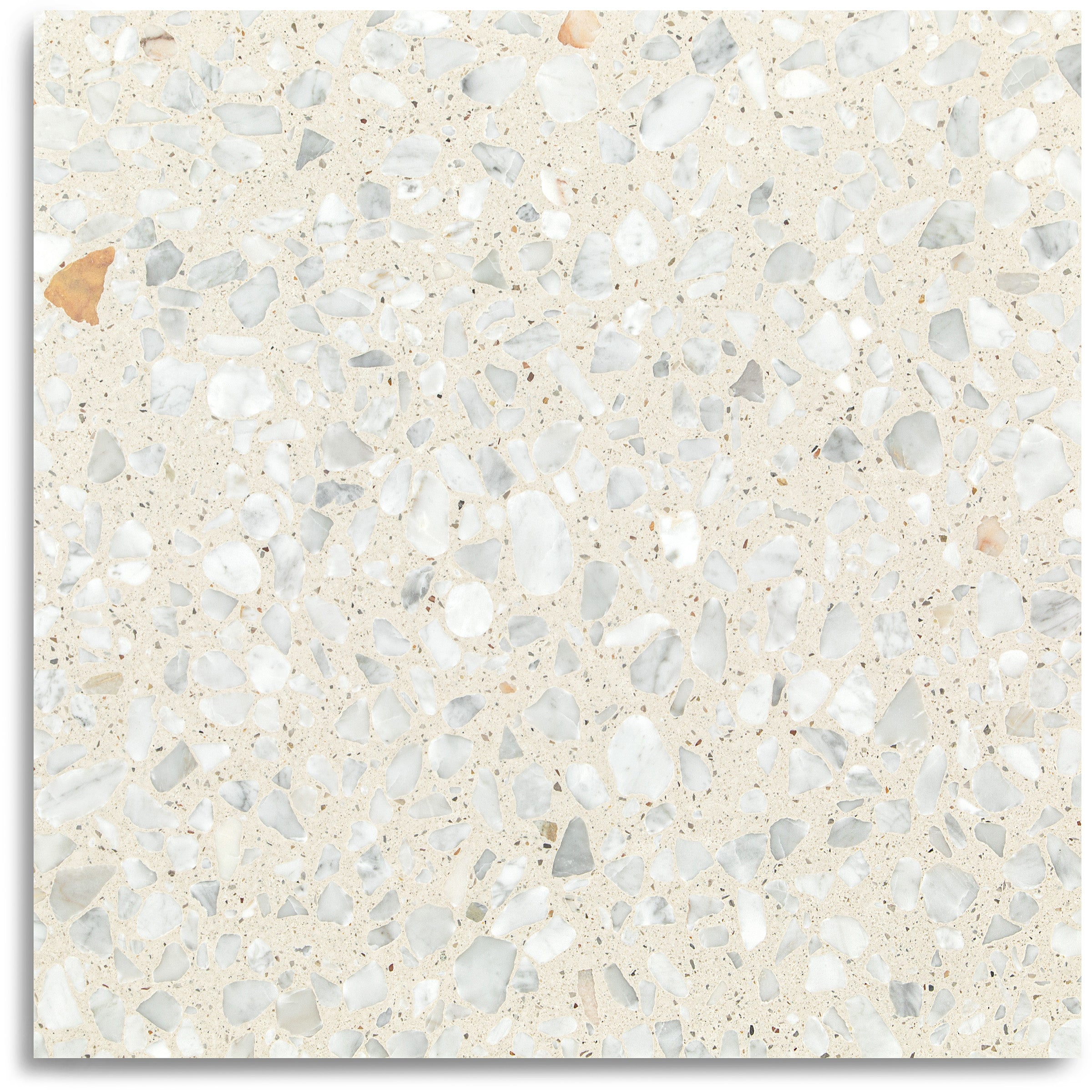 Pellestrina Honed Italian Terrazzo Tile in warm beige with white grey and taupe marble aggregate