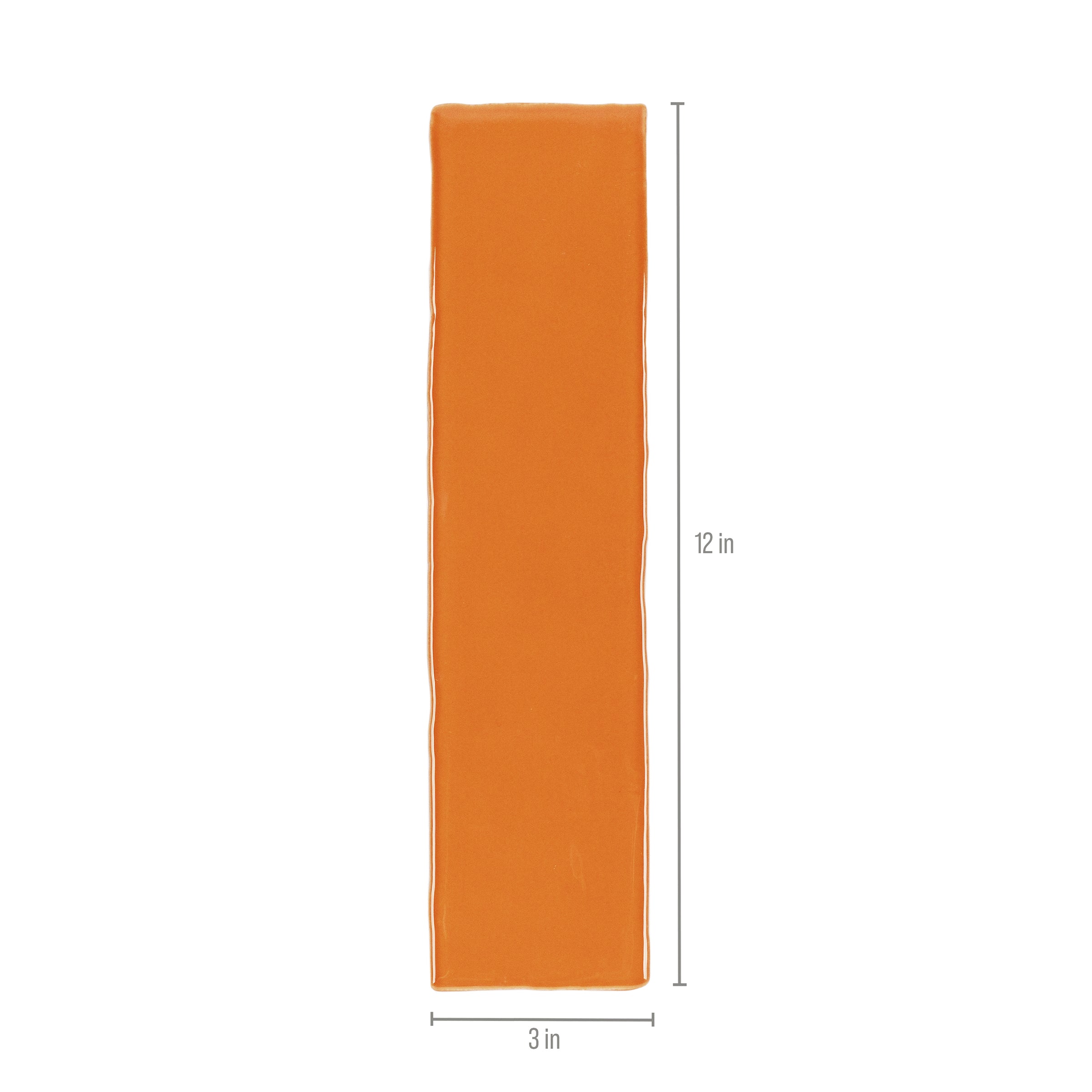 Terracotta 3x12 Glossy Ceramic Tile in warm burnt orange with a vibrant gloss and gently irregular edges from Seville Glossy Ceramic Tiles
