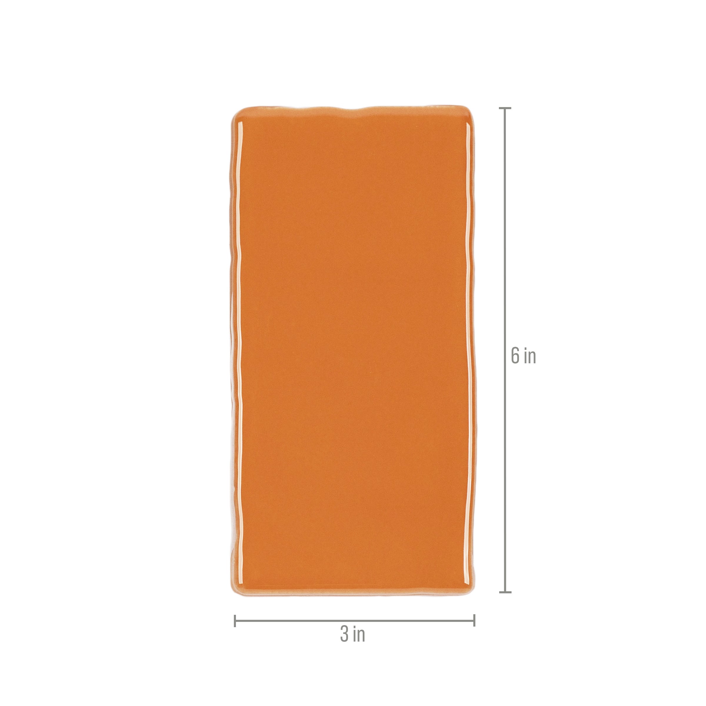 Terracotta 3x6 Glossy Ceramic Tile in warm burnt orange with vibrant gloss and slightly irregular edges from Seville Glossy Ceramic Tiles