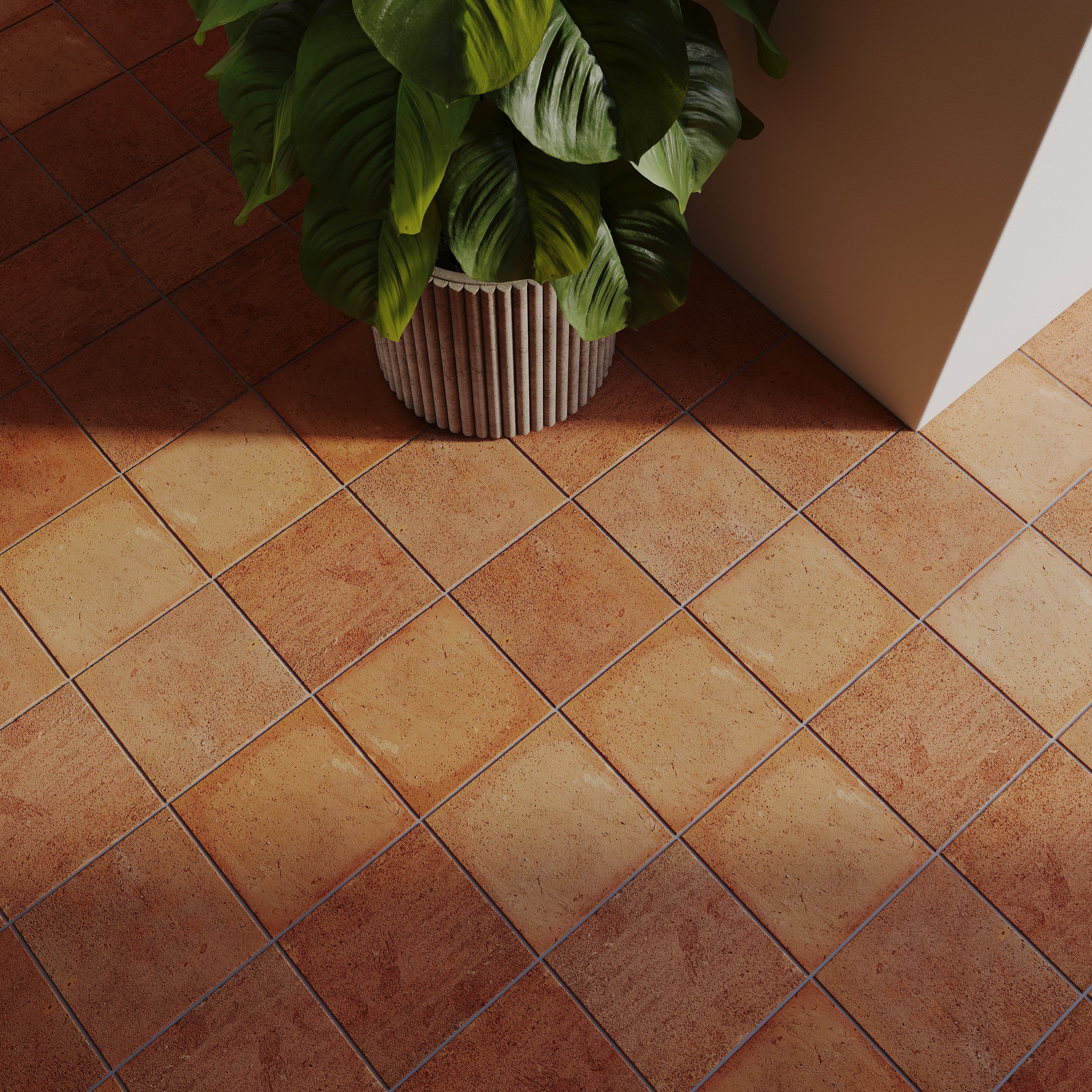 Classic Square Textured Terracotta Tile in warm brown tones with hand-finished surface from Small Format Tiles and Handmade Terracotta Tiles collections