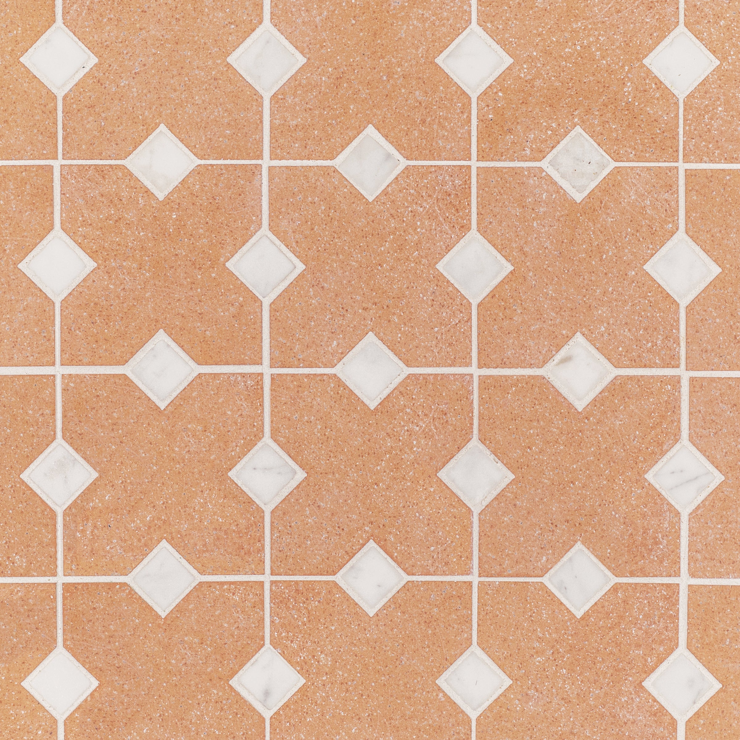 Terracotta Cross Statuario Inset Mosaic featuring terracotta tiles with polished white marble insets from Terracotta Marble Mosaics collection