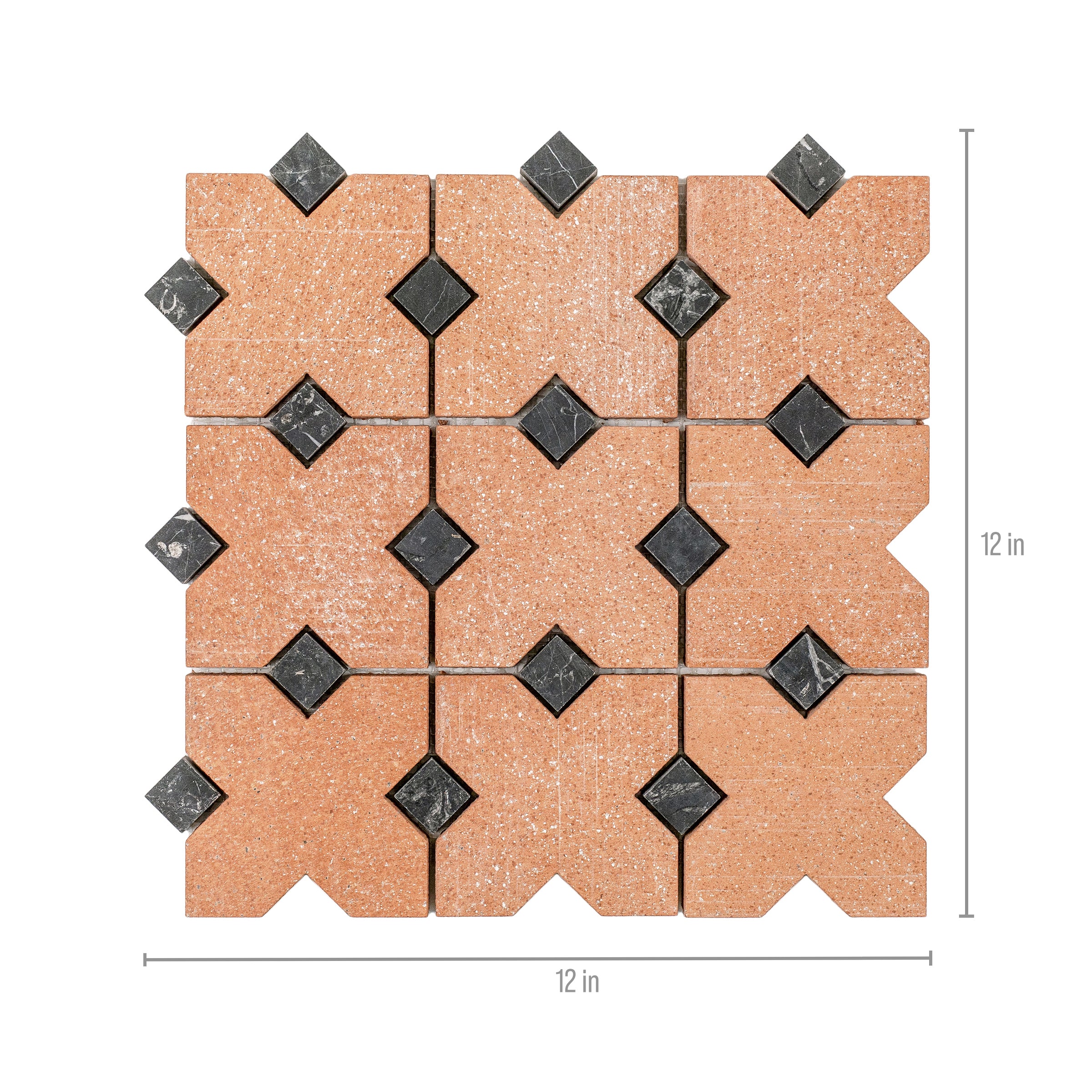 Terracotta Cross Nero Marquina Inset Mosaic with warm terracotta and polished black marble from Terracotta Marble Mosaics