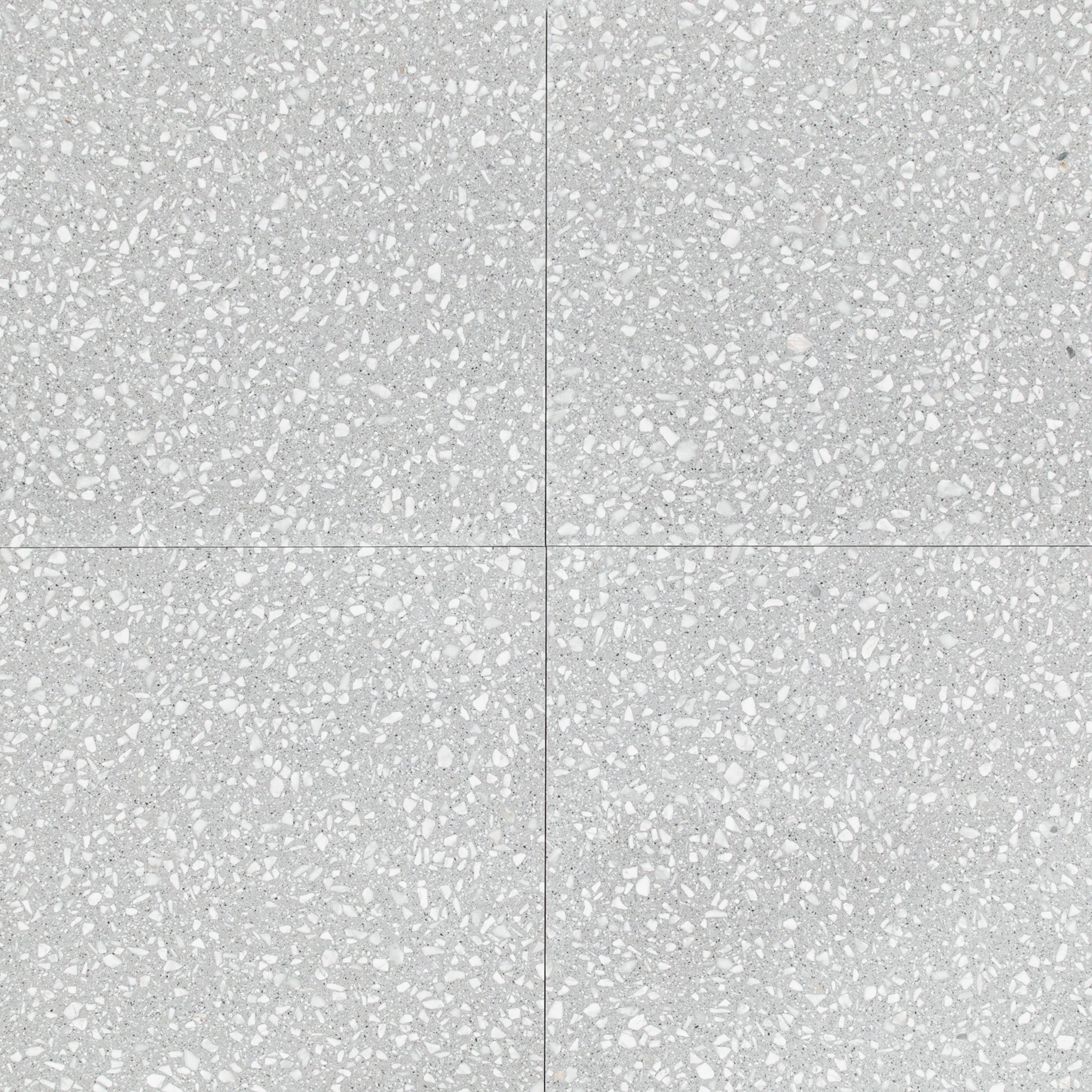 Torcello Honed 24"x24" Terrazzo Tile with grey base and white and light grey chips from Italian Terrazzo Tiles collection