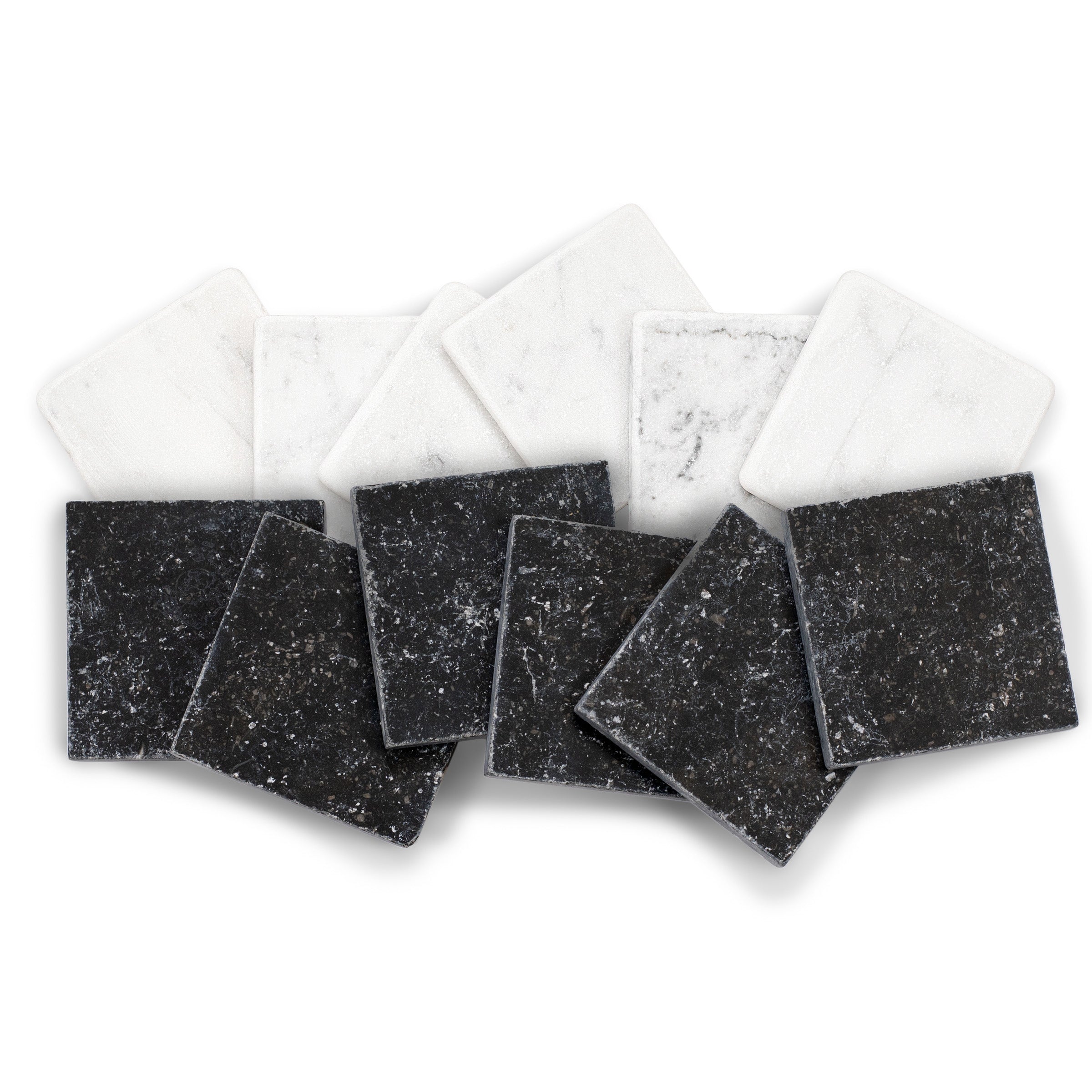 Carrara Belgian Blue Tumbled Stone Checkerboard Sample displaying black and white natural stone tiles from SAMPLES ONLY collection