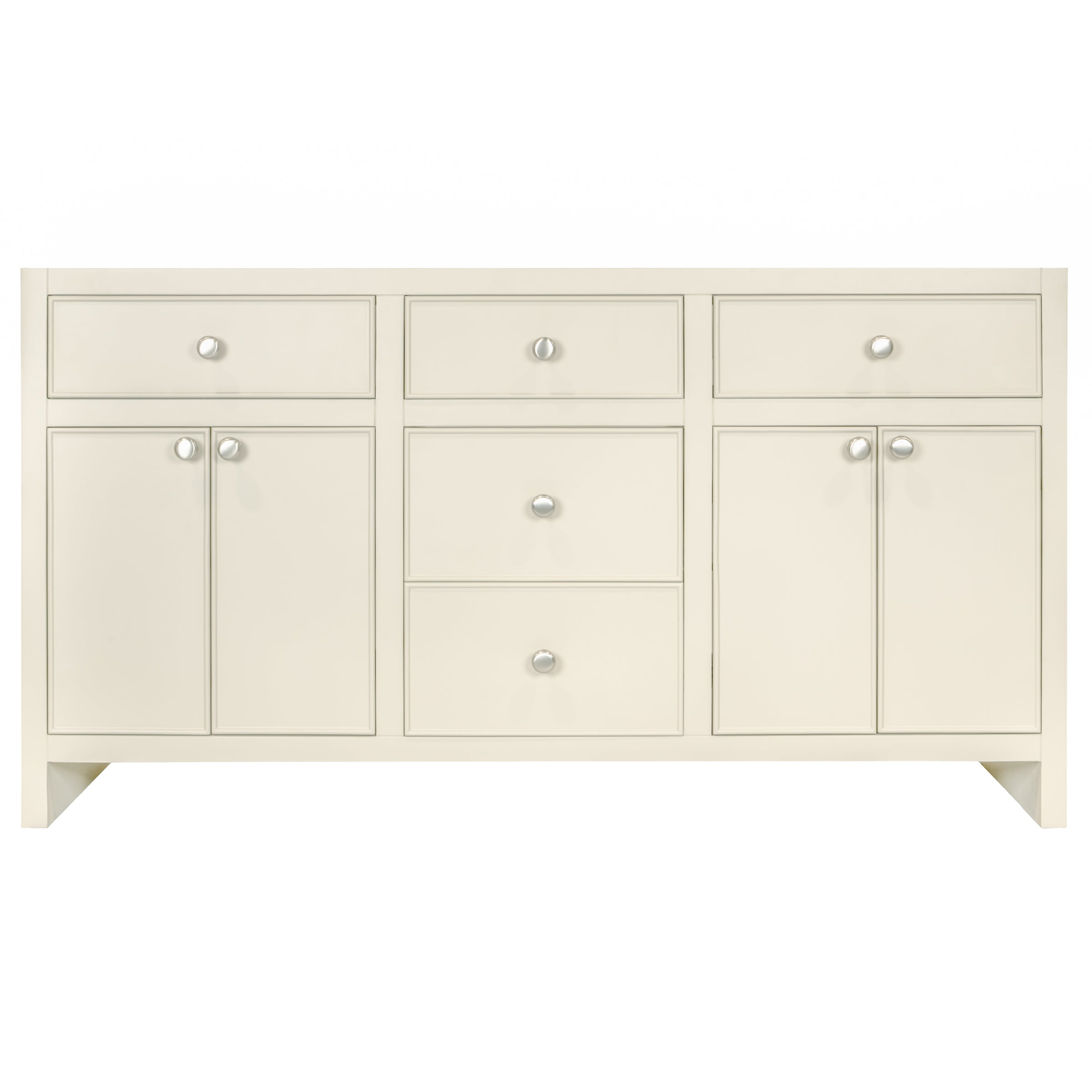 The Harlow Bathroom Vanity in beige plaster with inset doors, round knobs, and leg-mounted design from Bathroom Vanities collection