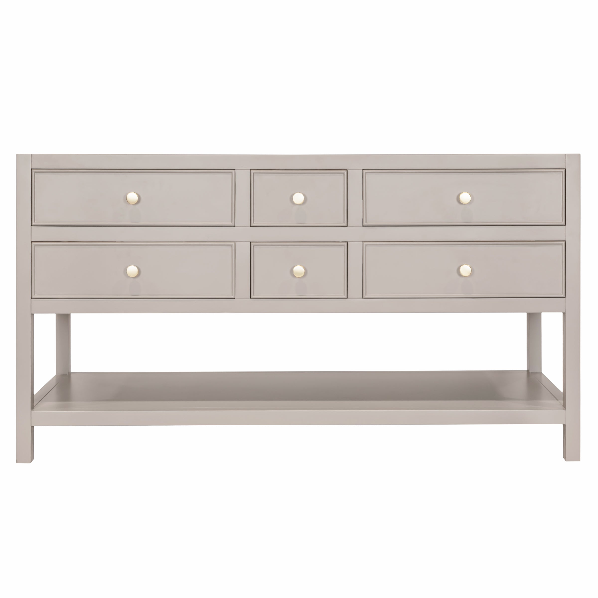 Type 6 Bathroom Vanity in taupe with six drawers and open lower shelf, modern design from Bathroom Vanities collection.