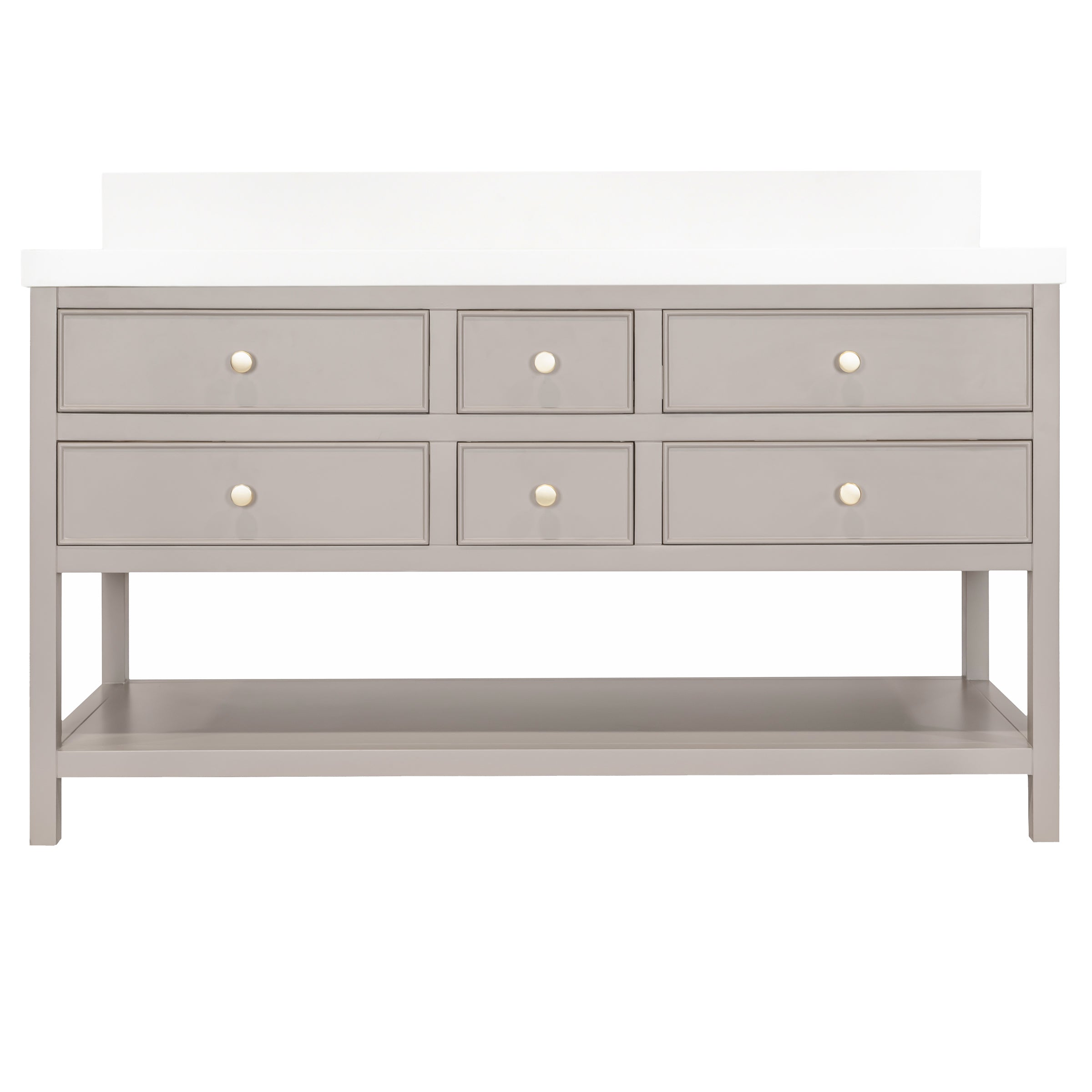 Type 6 Bathroom Vanity in taupe with six drawers and open lower shelf, from new arrivals bathroom vanities collection