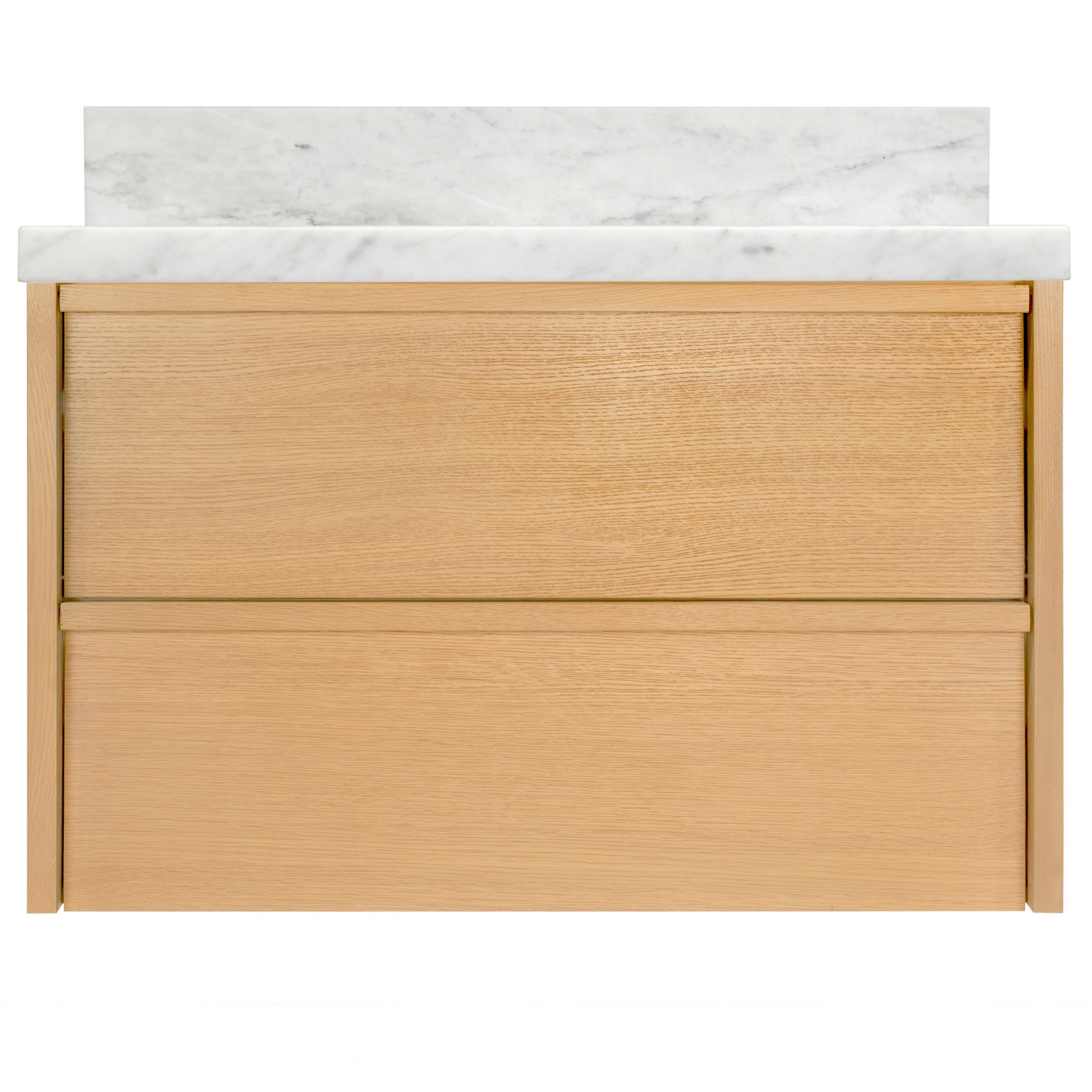 The Dune Bathroom Vanity in beige with flush drawer fronts and white marble-look countertop from Bathroom Vanities collection