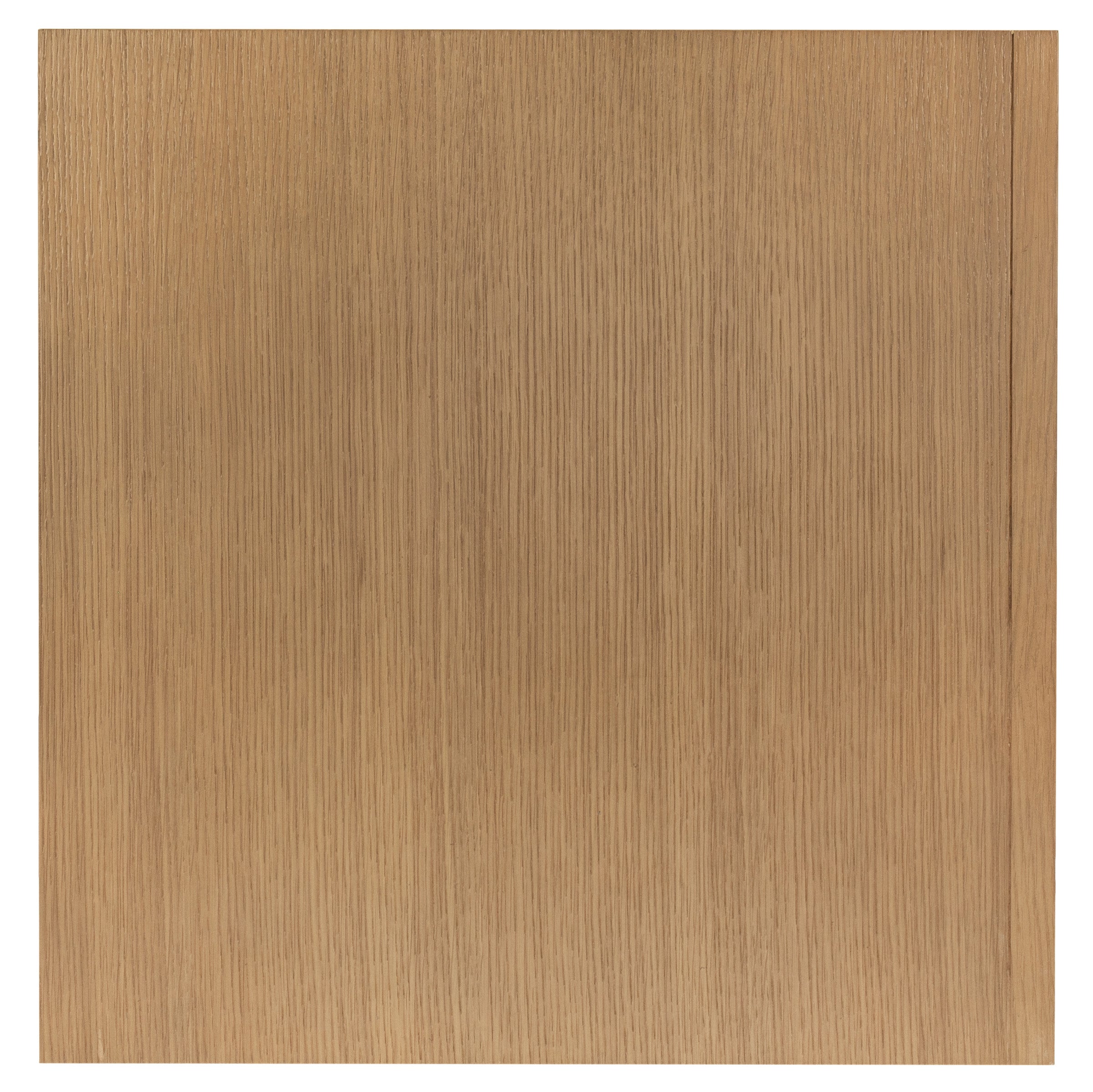 Square panel of smooth natural oak wood featuring fine vertical grain pattern in warm tones