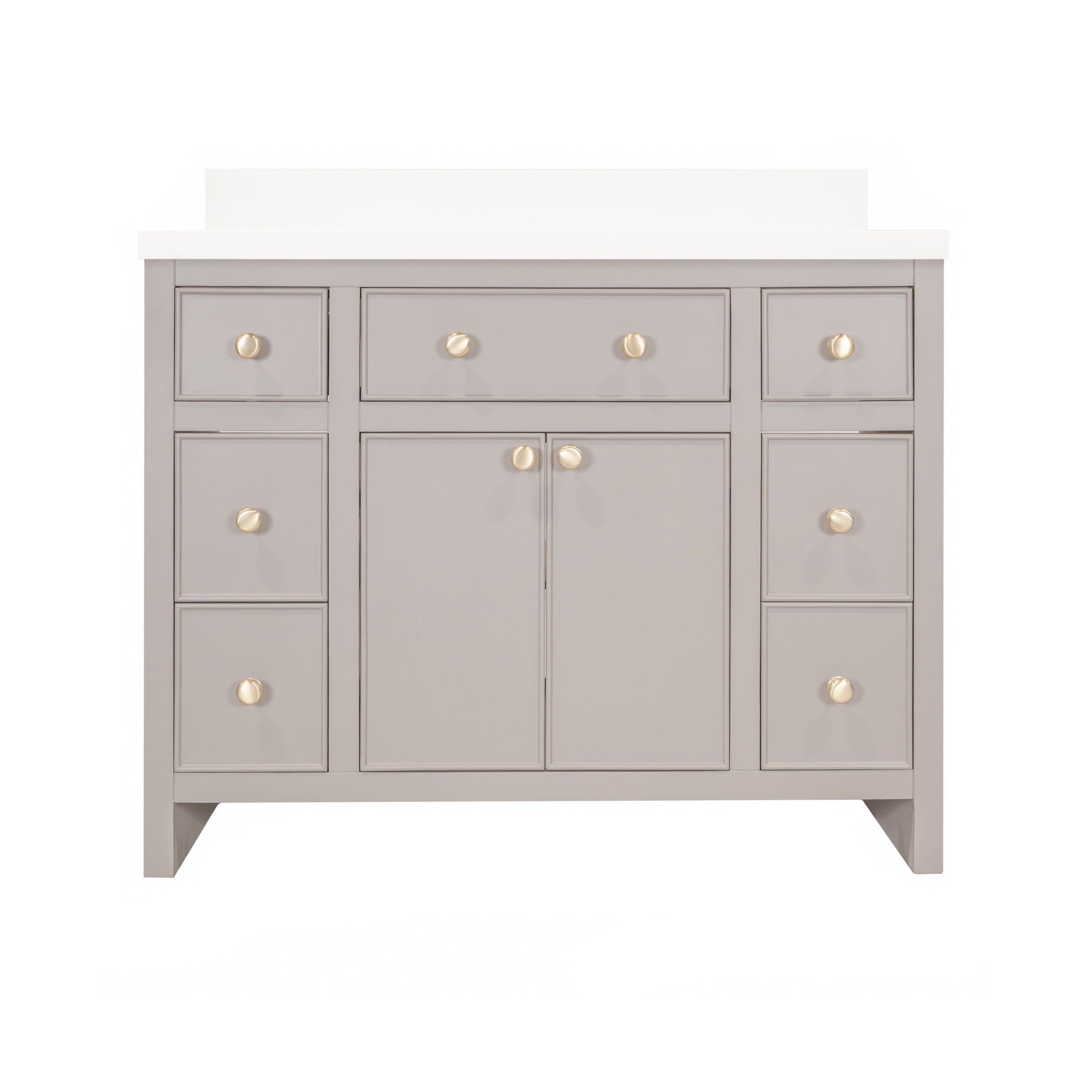 The Harlow Bathroom Vanity in taupe plaster with inset doors, round knobs, leg-mounted from Bathroom Vanities and New Arrivals collections