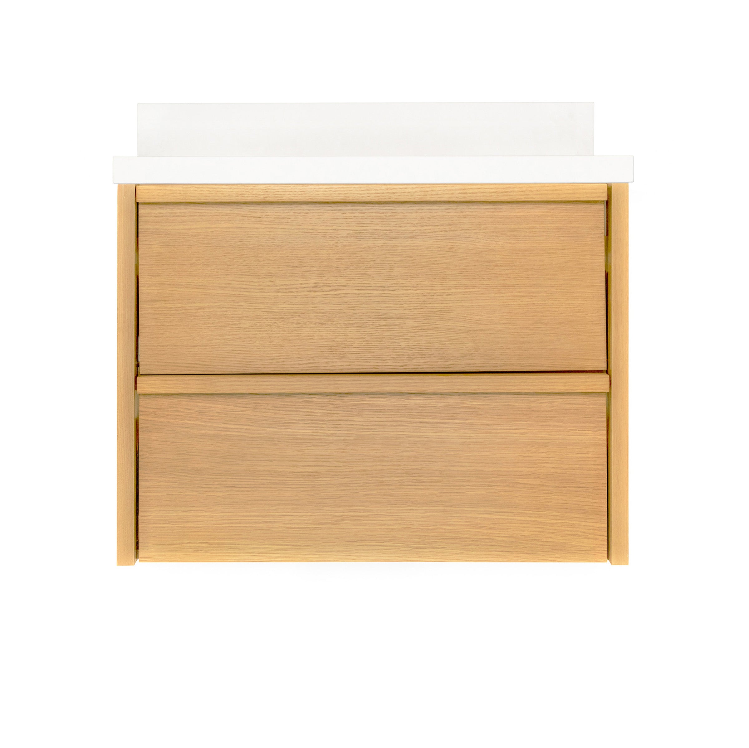 The Dune Bathroom Vanity in beige and brown with two flush drawer fronts and wall-mounted design from New Arrivals collection
