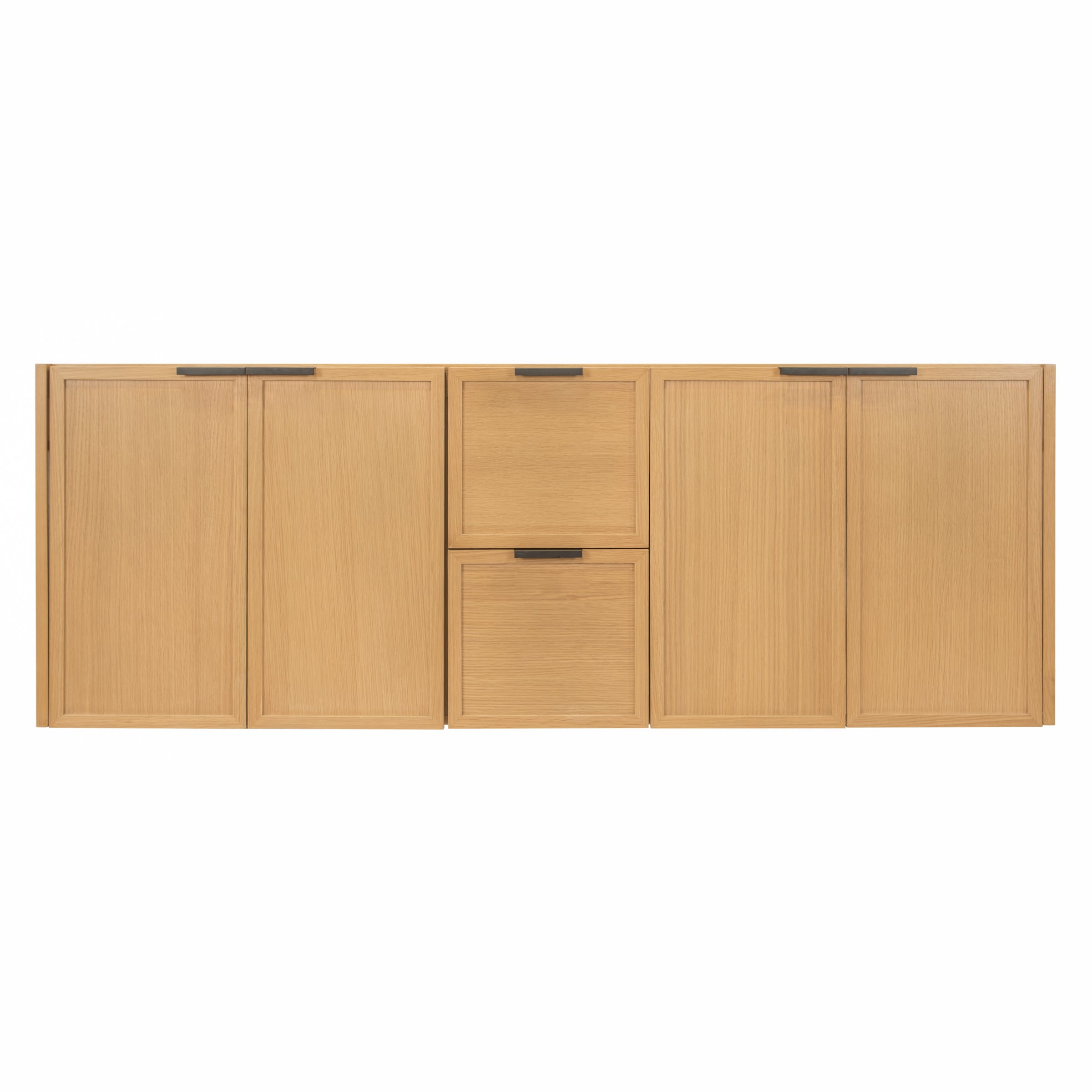 The Strand Bathroom Vanity in brown with slim shaker panel doors and soft close hardware from Vanity - Harvest Oak collection