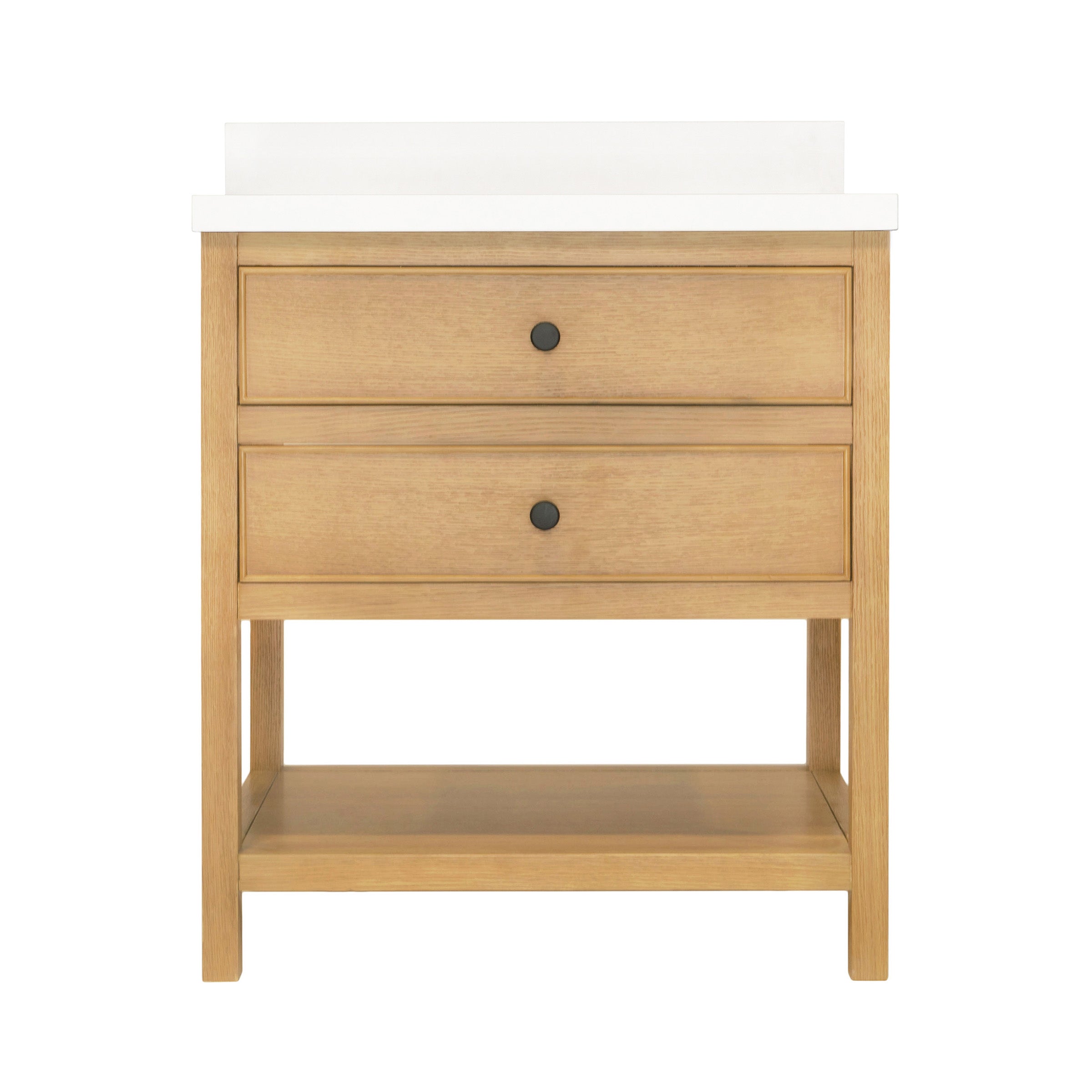 Type 6 Bathroom Vanity in harvest oak with double drawers and open lower shelf from Bathroom Vanities collection