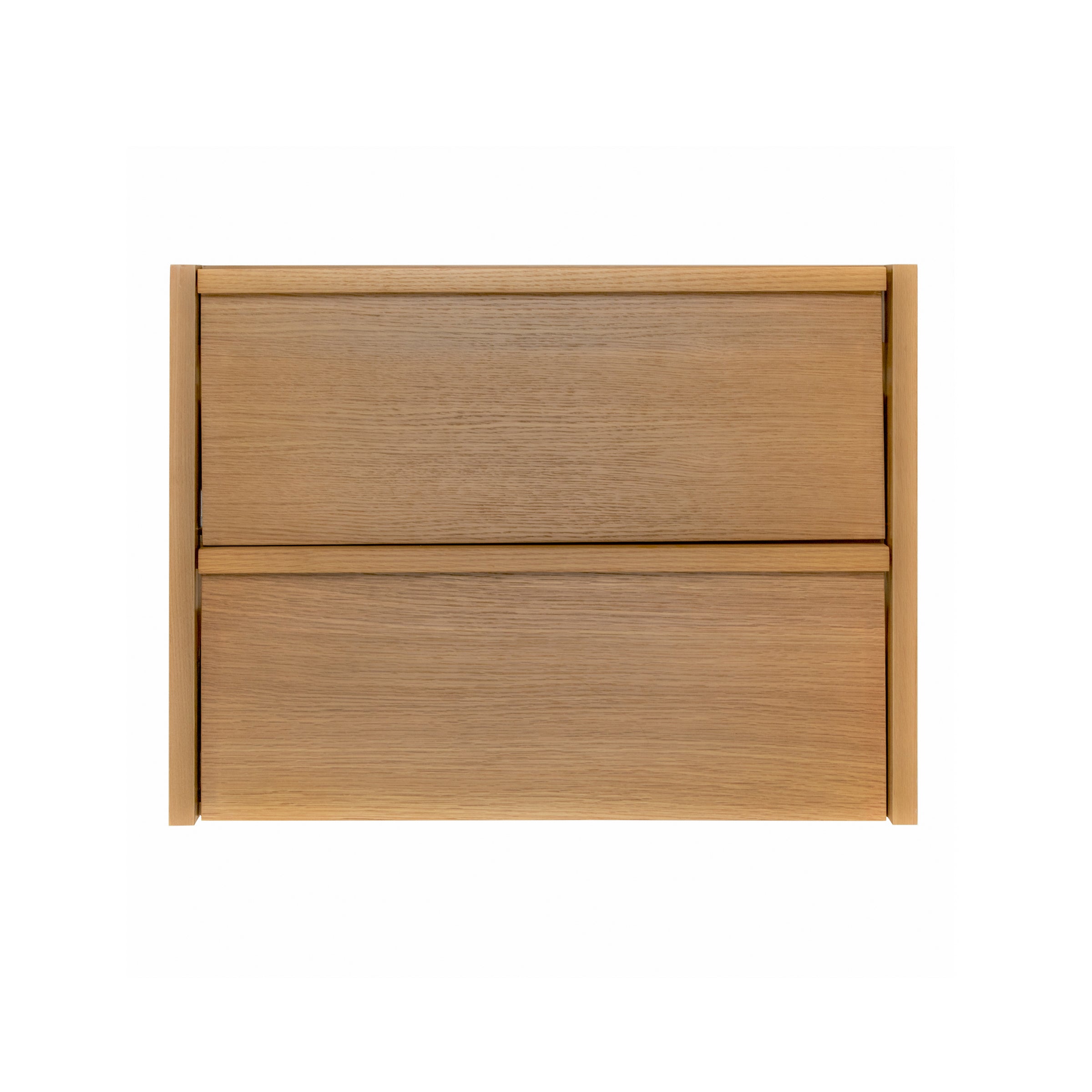 The Dune Bathroom Vanity in beige and brown with two flush drawers and integrated pulls from New Arrivals collection