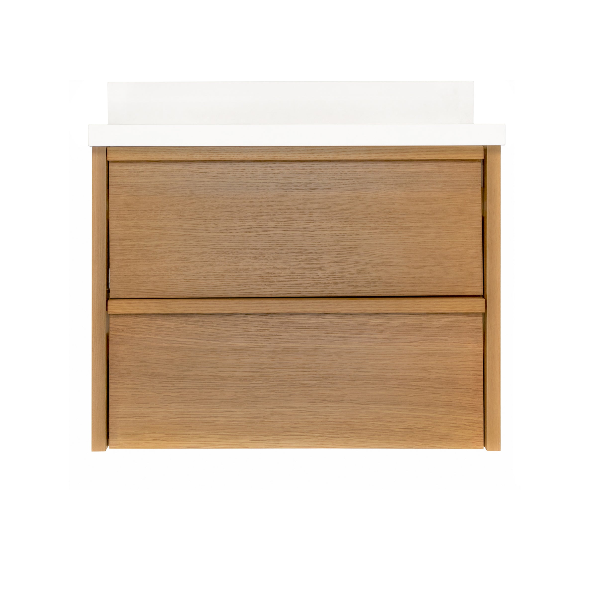 The Dune Bathroom Vanity in beige and brown with two smooth drawer fronts and wall-mounted design from New Arrivals collection