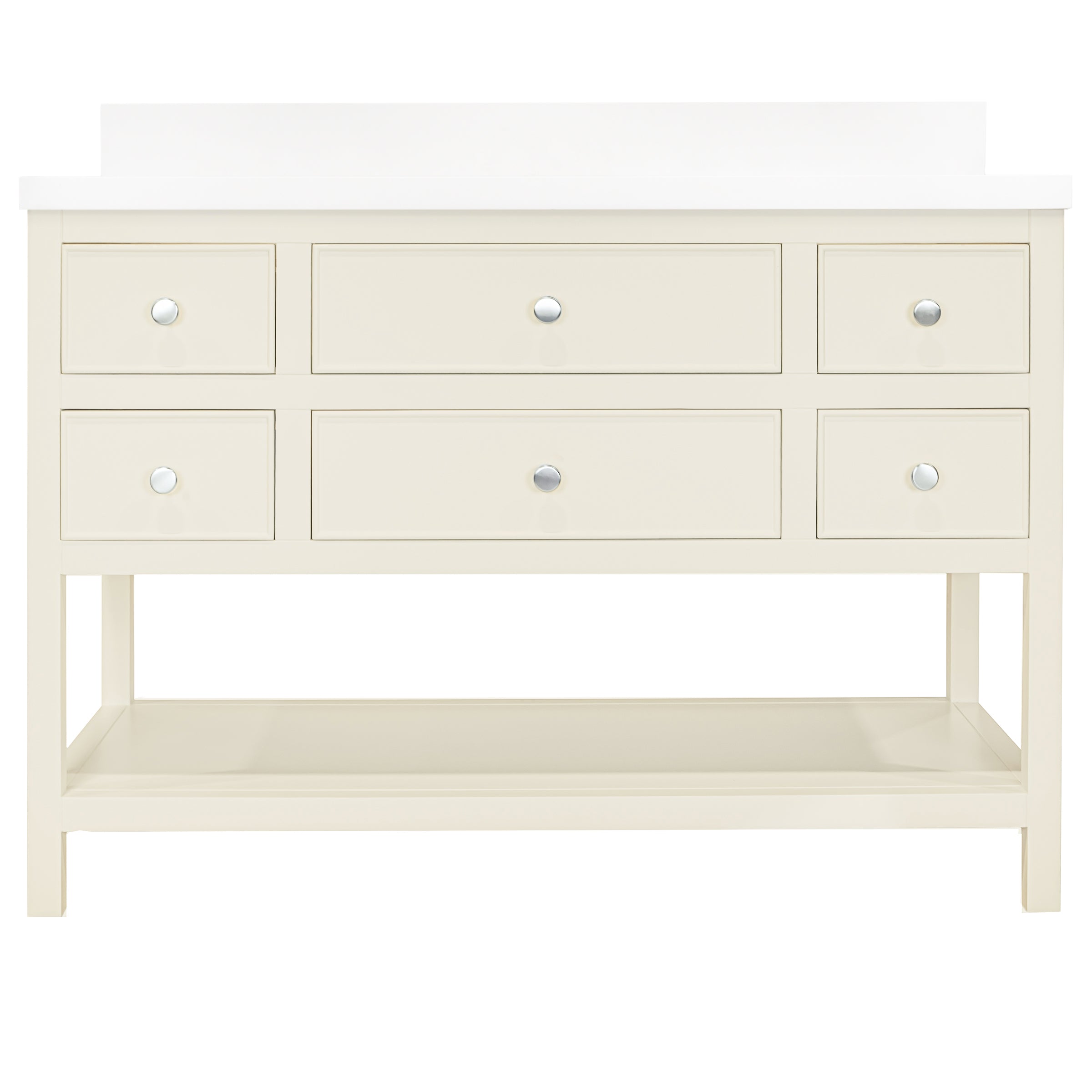 Type 6 Bathroom Vanity in plaster finish with dovetail drawers and open lower shelf from new arrivals bathroom vanities collection