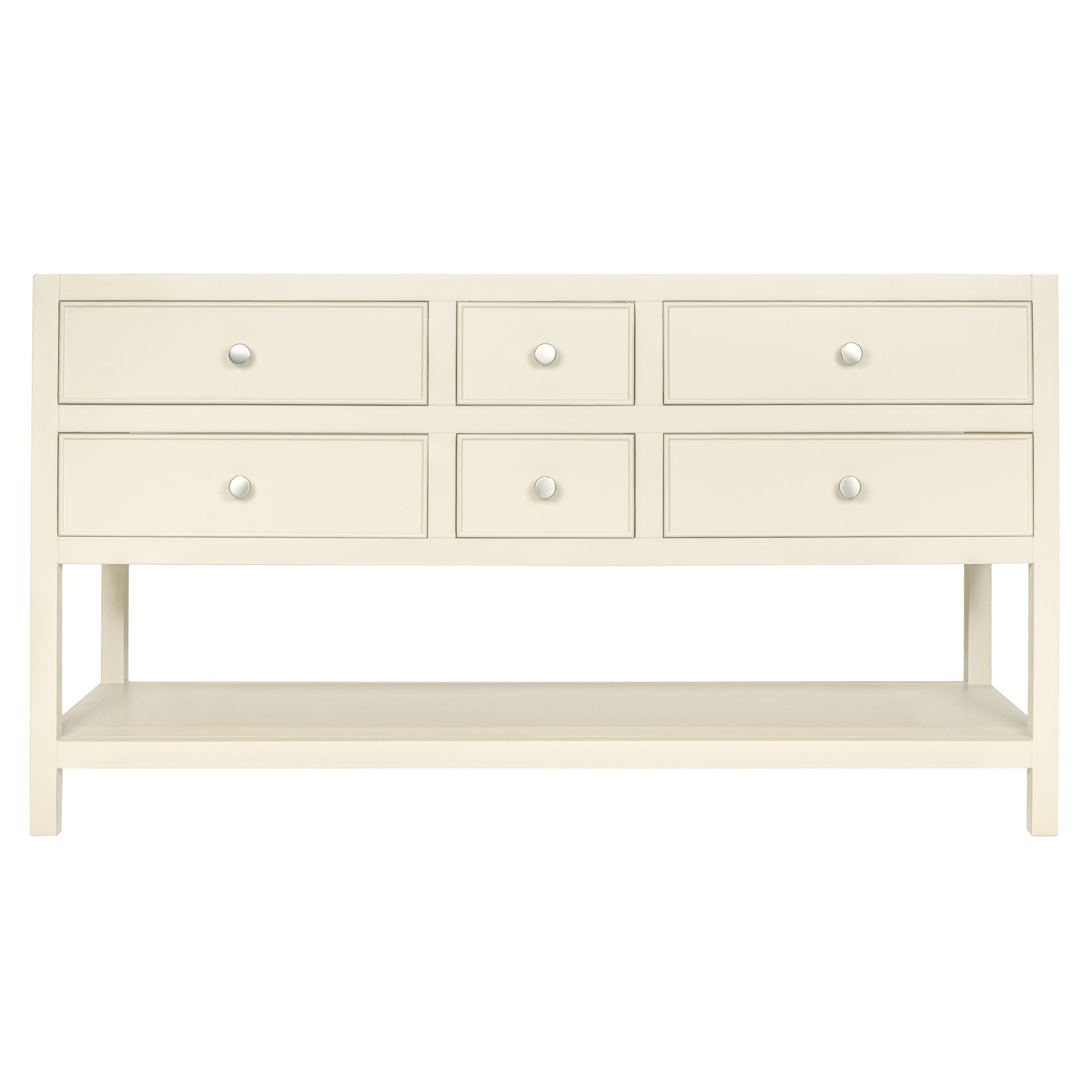 Type 6 Bathroom Vanity in plaster finish with six drawers and open lower shelf from Bathroom Vanities collection