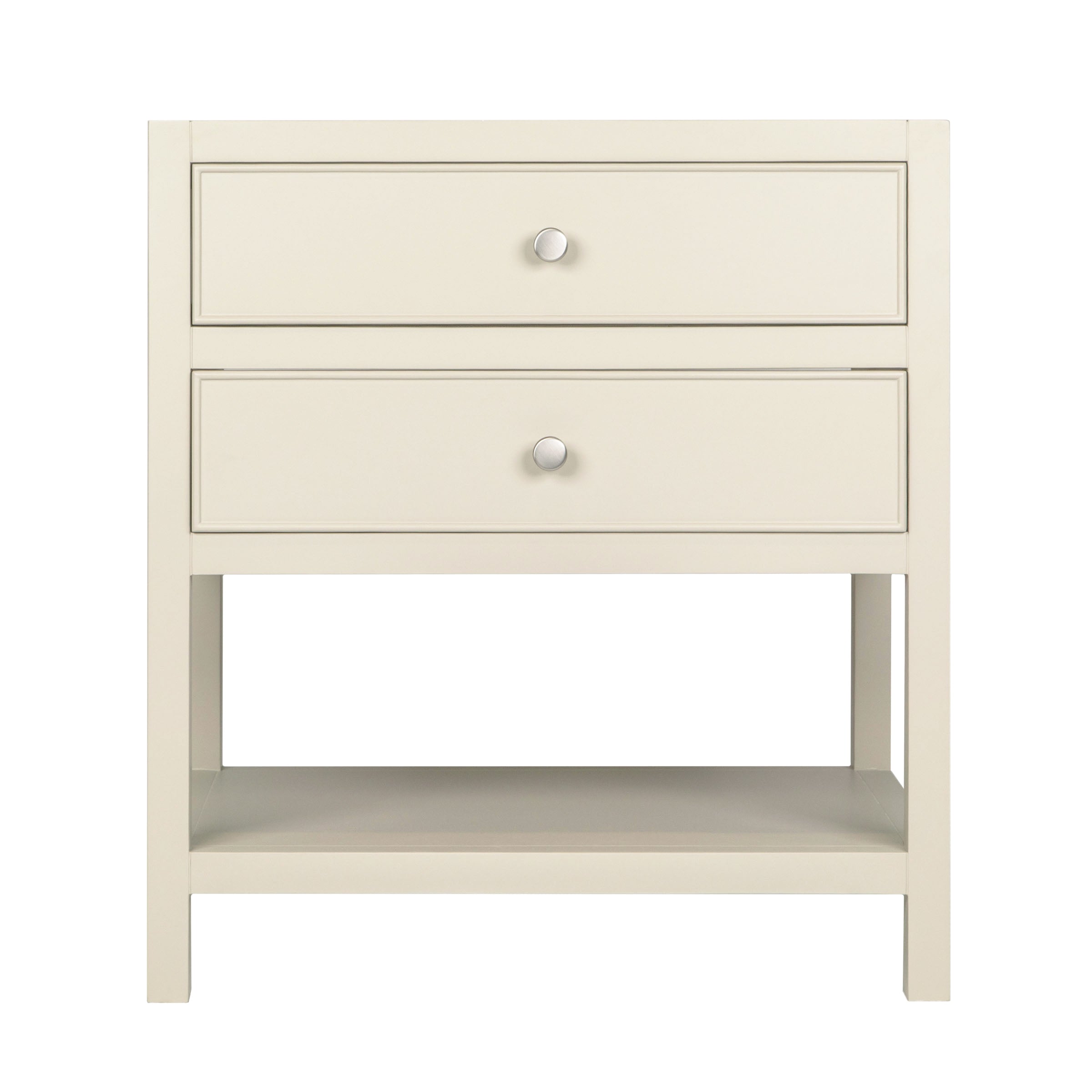 Type 6 Bathroom Vanity in plaster finish with dovetail drawers and open lower shelf, from Bathroom Vanities collection.