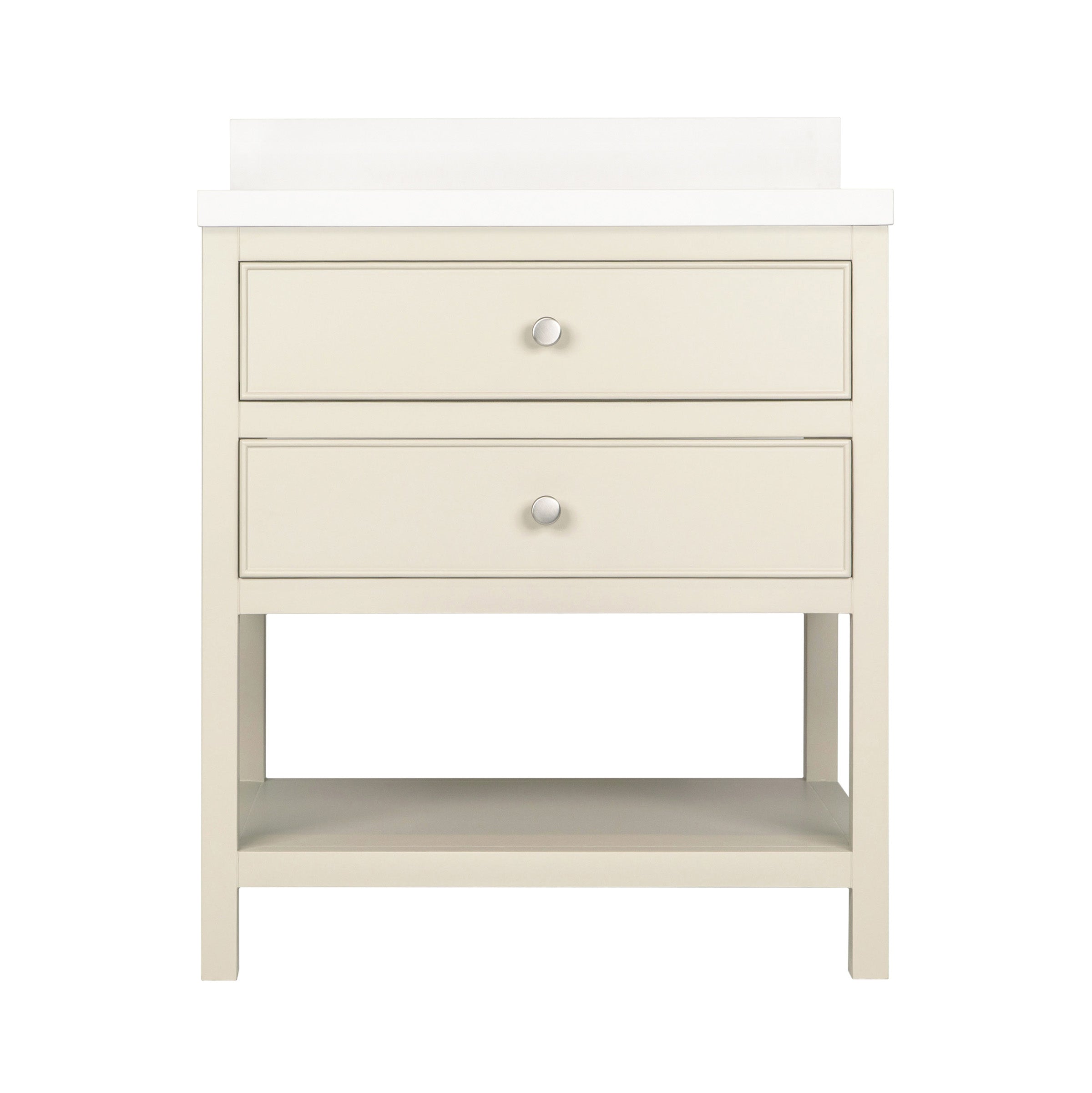Type 6 Bathroom Vanity in plaster finish with two drawers and open lower shelf, perfect for bathroom vanities collection.
