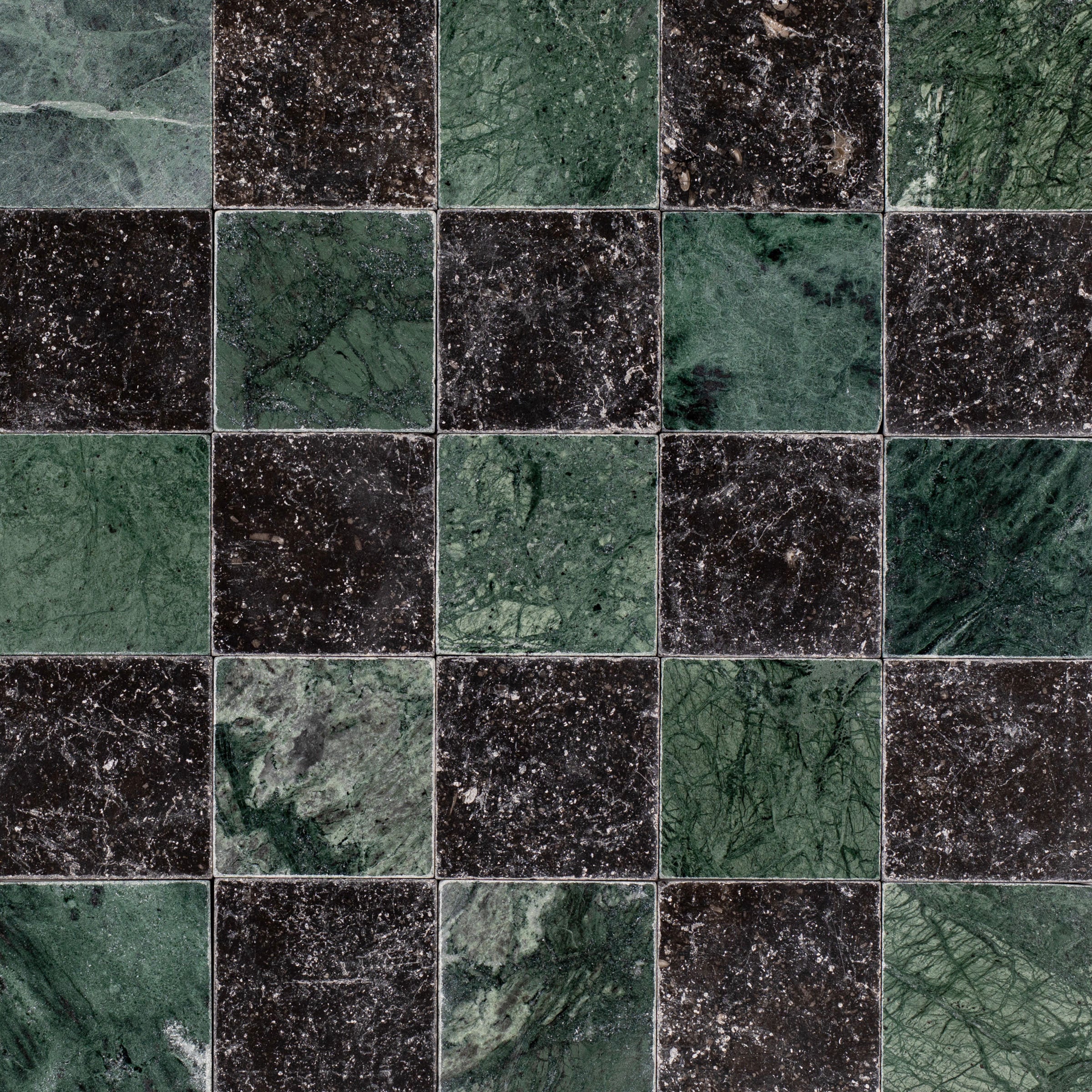 Verde Guatemala Belgian Blue Tumbled Stone Checkerboard green and black marble tile from Tumbled Natural Stone Tiles collection